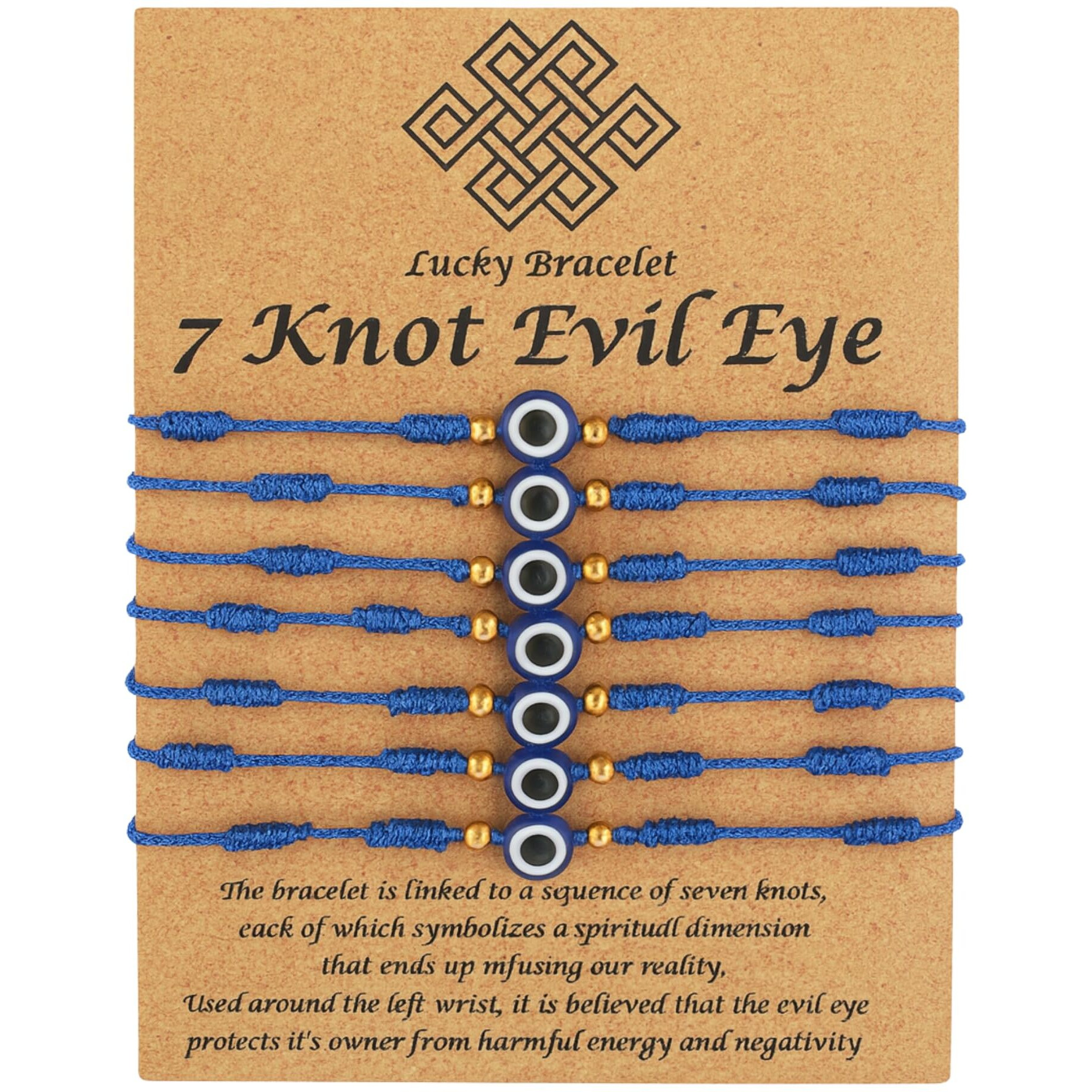 Shalinindia 7-Knot Blue Evil Eye Handmade Bracelet Set Of 7, Rakhi For Brother, Bhaiya | Adjustable Good Luck Protection Bracelet, Lucky Kabbalah For Men And Women