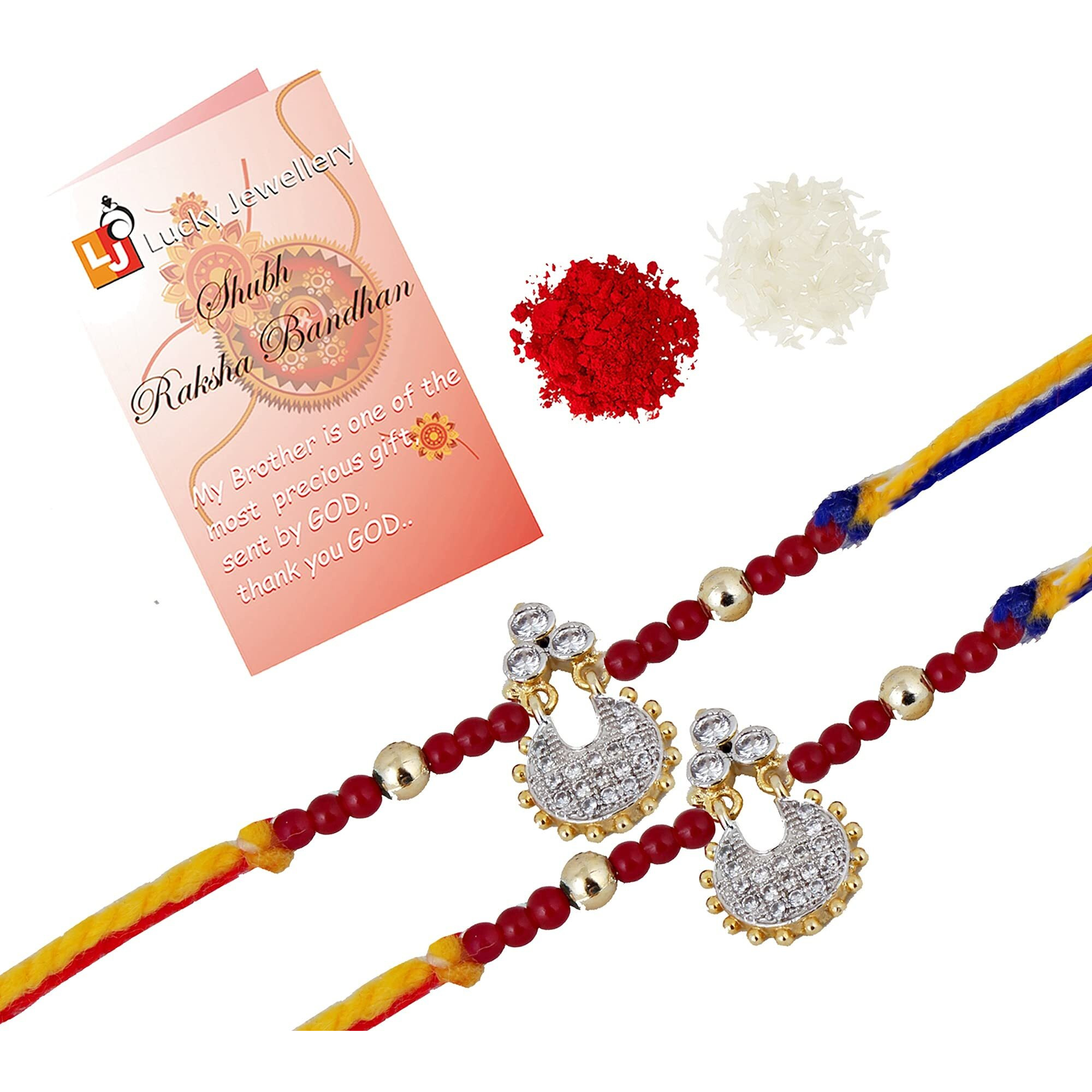 Lucky Jewellery Rakhi 18 K Gold Plated Rakhe Boho Collection Rakshabandan Rakhee Bracelet For Bro/Brother/Bhaiya/Bhai/Bhabhi Rakshasutra (165-Z1Jar1-Ad011-2)
