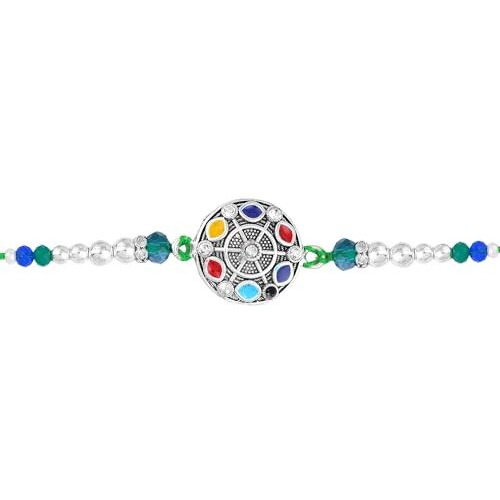 Estele Combo Rakhi For Bhaita Silver Oxidized Plated Peacock Feather & Circle Design Set Of 2 Premium Rakhi With Roli Chawal & Greeting Card For Brother|Celebrate Raksha Bandhan With Love & Elegance