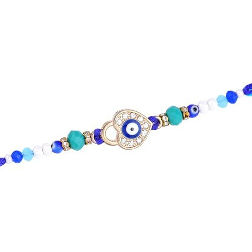 Estele Evil Eye Rakhi For Bhaiya Gold-Plated Stunning Heart Shape Evil Eye Designer Premium Rakhi With Roli Chawal & Greeting Card For Brother & Sister|Celebrate Raksha Bandhan With Love & Elegance