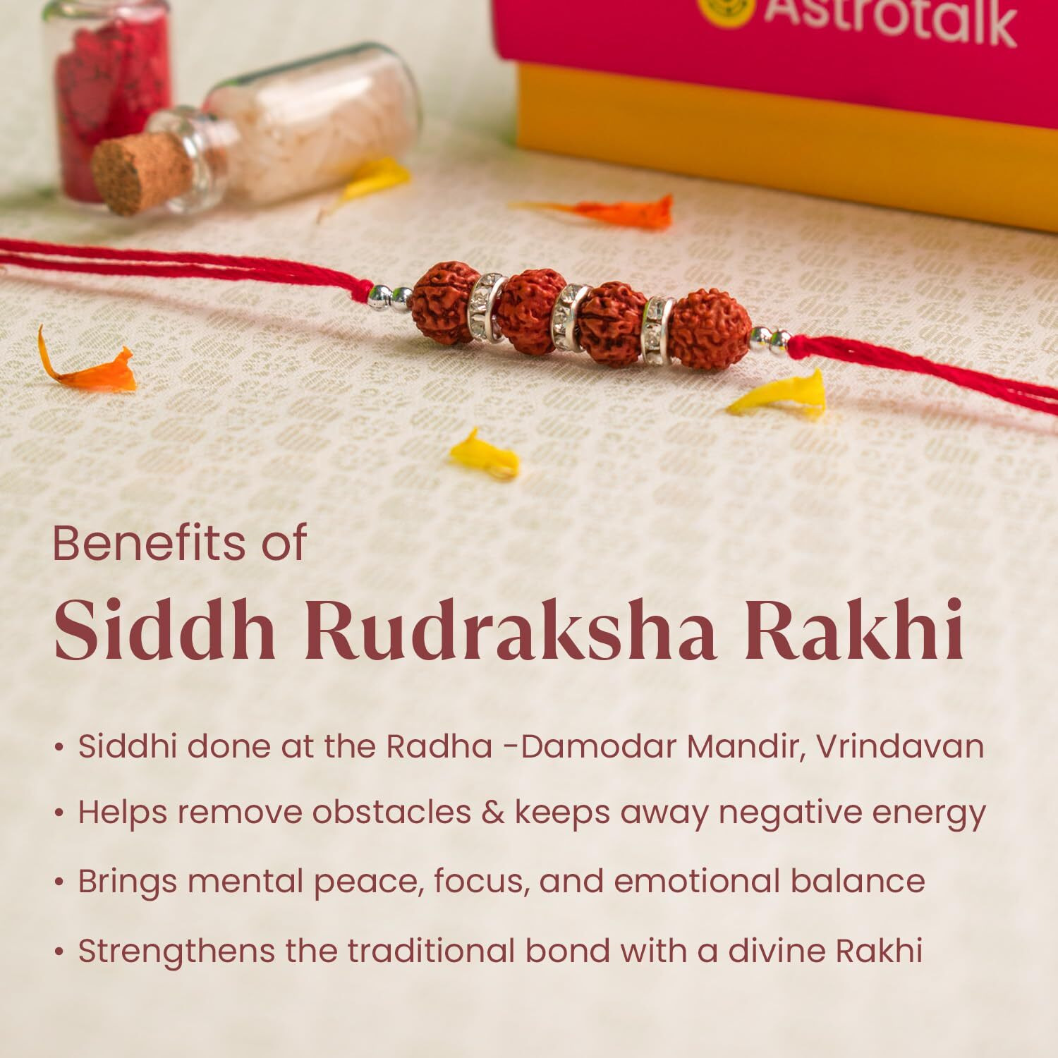 Astrotalk Siddh Rudraksha Rakhi For Brother Combo | Blessed & Energised 5 Mukhi Rudraksha | Rakhi Gift For Brother With Roli-Chawal | For Protection & Peace