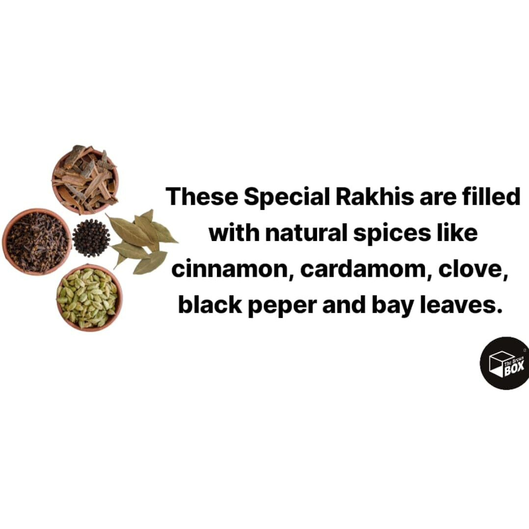 The Brown Box Spice-Filled Bhaiya Bhabhi Rakhi  Eco-Friendly Canvas Rakhi With Cloves, Cardamom & Cinnamon | Reusable Natural Freshener | Handmade Potli Bag