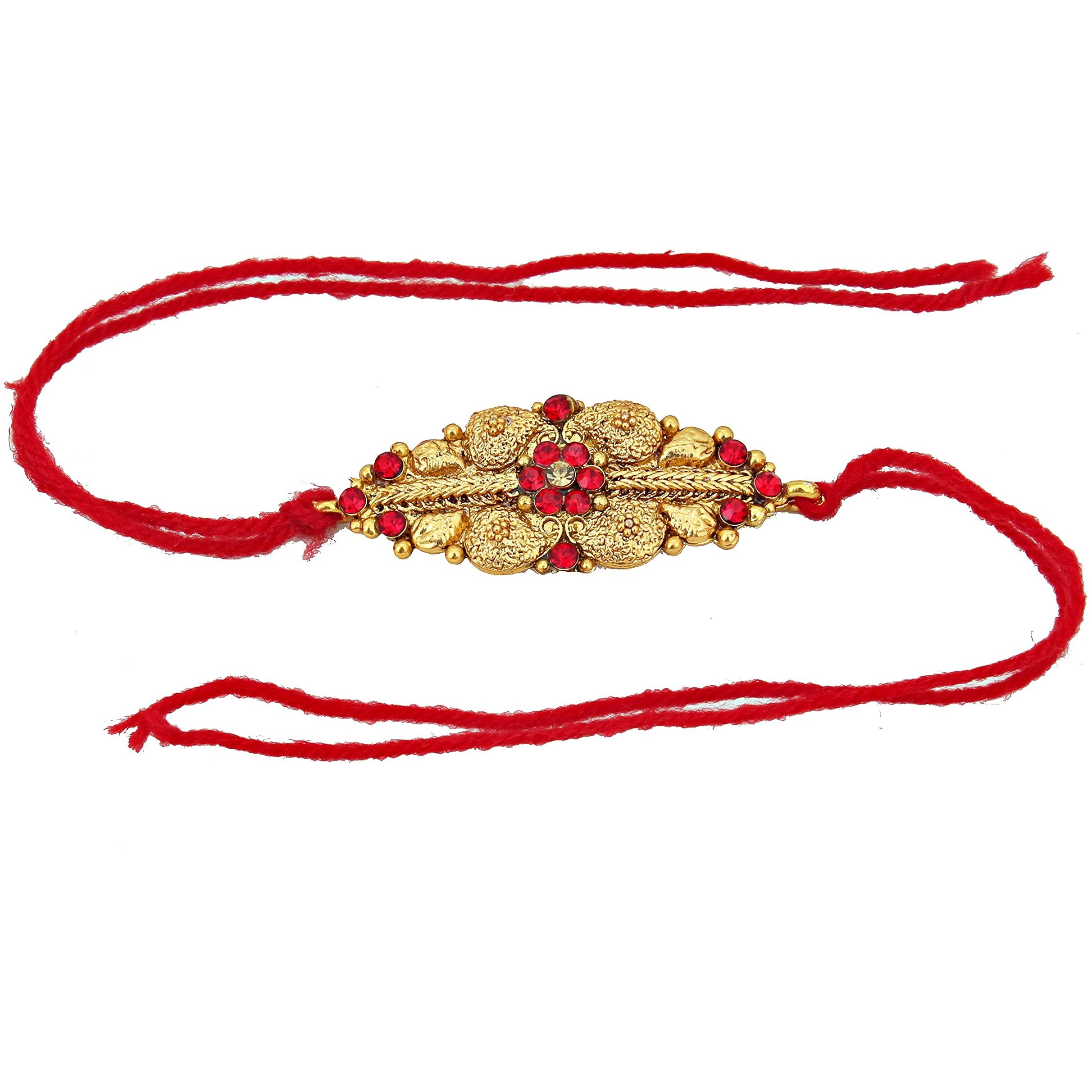 Lucky Jewellery 18 K Gold Plated Rakhi Collection Rakshabandan Rakhee Bracelet For Bro/Brother/Bhaiya/Bhai/Bhabhi Rakshasutra (75-P3R1-239-Lct-Red-1)