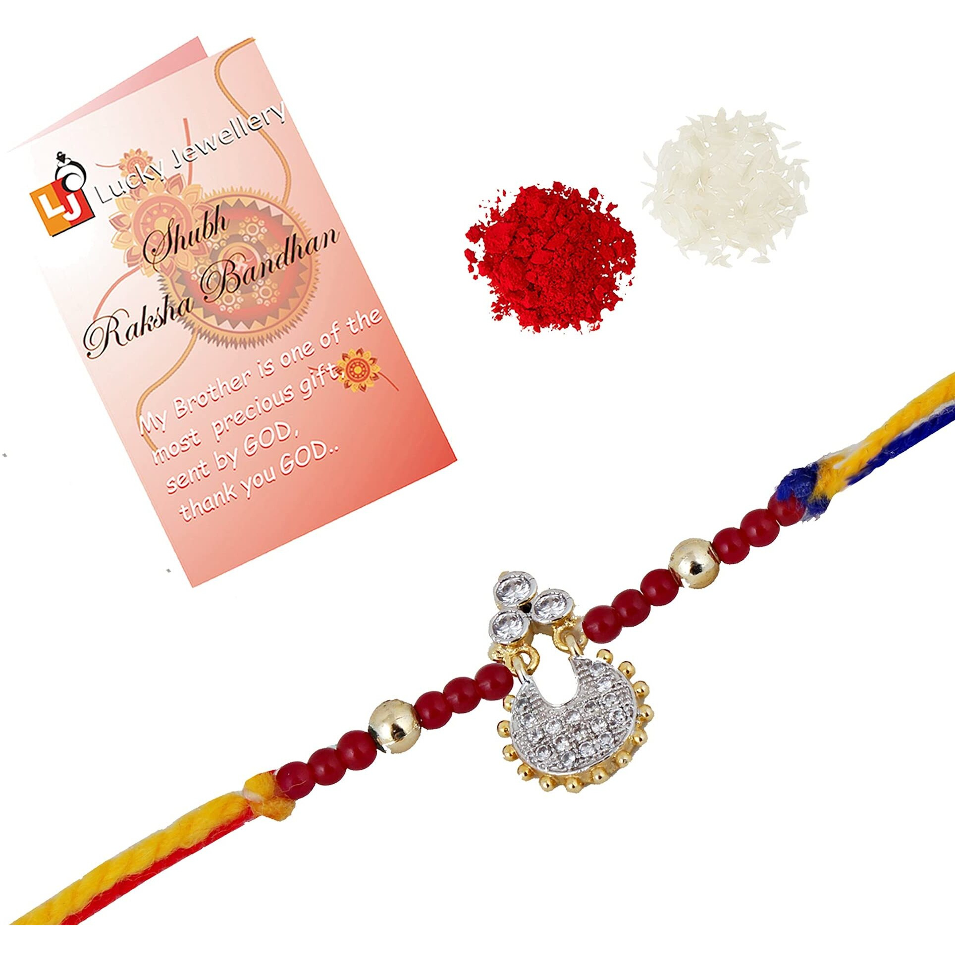 Lucky Jewellery Rakhi 18 K Gold Plated Rakhe Boho Collection Rakshabandan Rakhee Bracelet For Bro/Brother/Bhaiya/Bhai/Bhabhi Rakshasutra (165-Z1Jar1-Ad011-1)