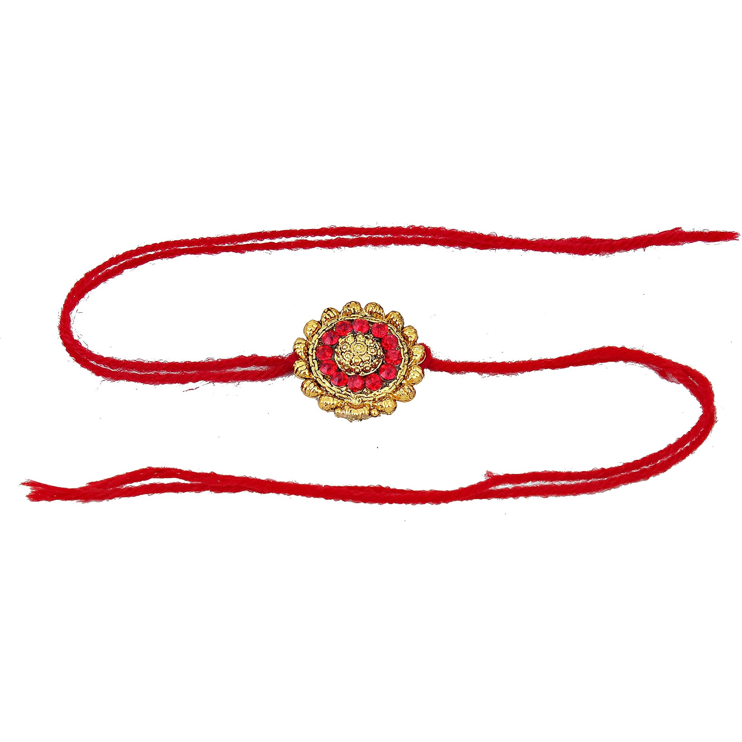 Lucky Jewellery 18 K Gold Plated Rakhi Collection Rakshabandan Rakhee Bracelet For Bro/Brother/Bhaiya/Bhai/Bhabhi Rakshasutra (105-P3R1-241-A-Lct-Red-A-2)