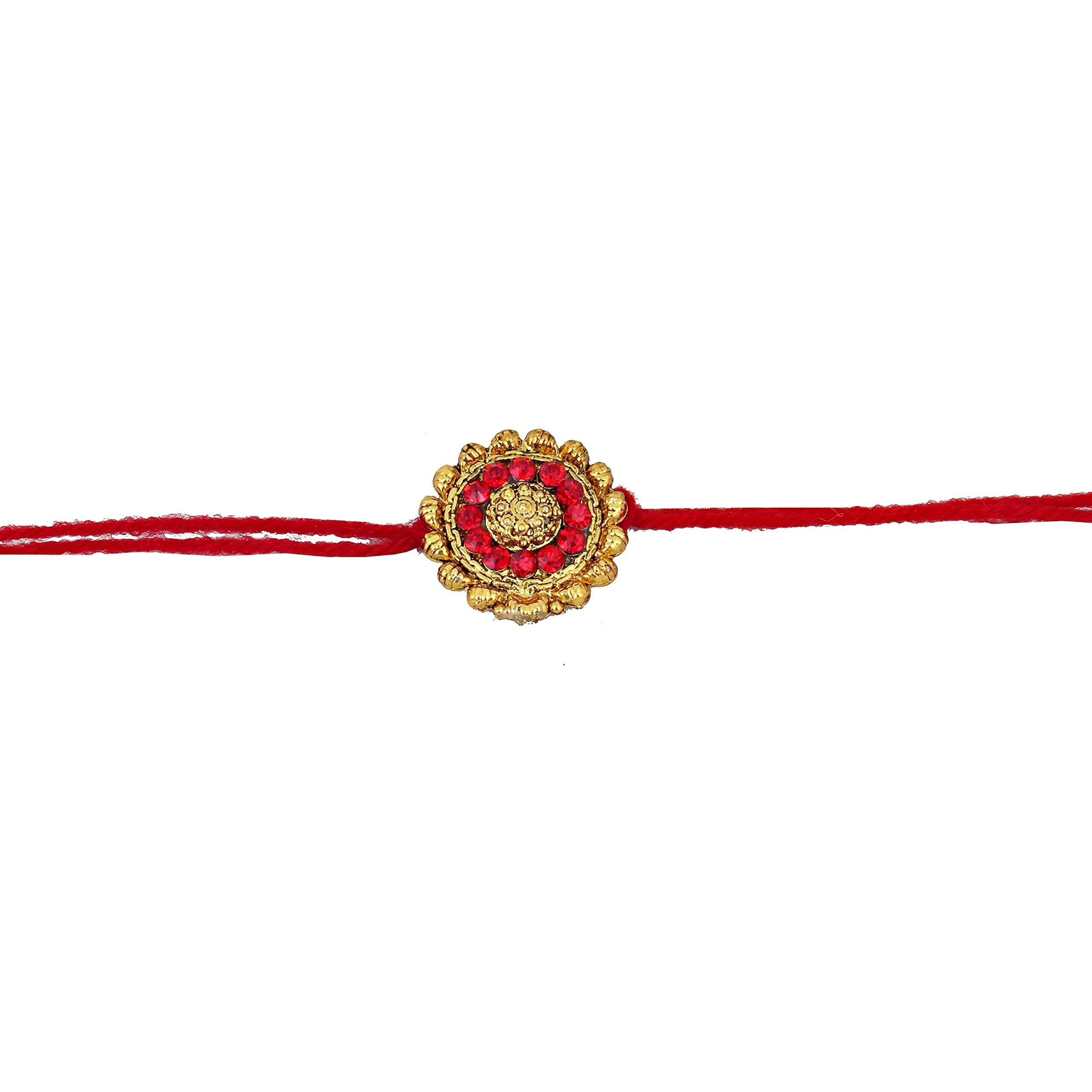 Lucky Jewellery 18 K Gold Plated Rakhi Collection Rakshabandan Rakhee Bracelet For Bro/Brother/Bhaiya/Bhai/Bhabhi Rakshasutra (105-P3R1-241-A-Lct-Red-A-2)