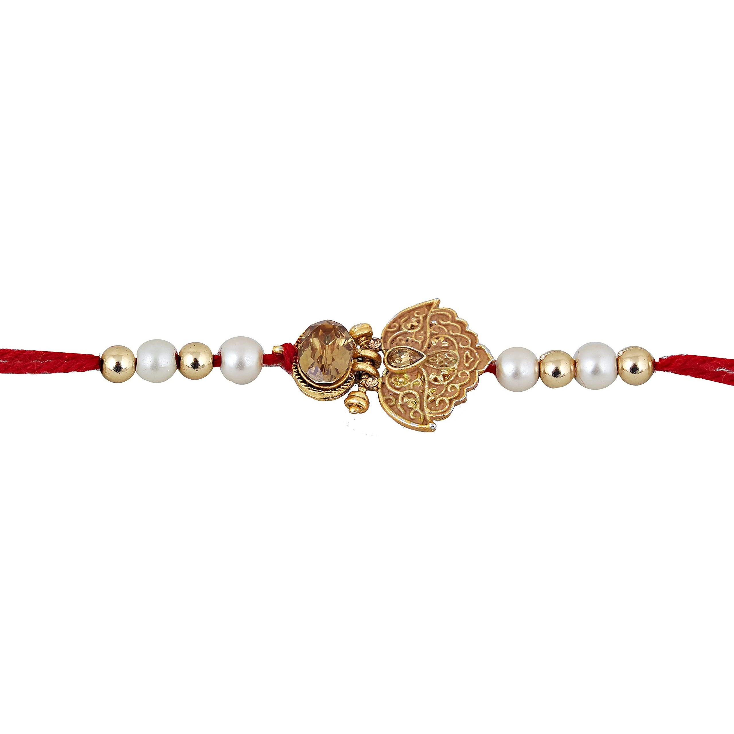 Lucky Jewellery Designer Traditional Rakhi Gold Plated Red Thread For Bro/Brother/Bhaiya/Bhai/Bhabhi (Pack Of 2) Rakshabandan Rakhe Crystal And White Stone Rakhee Bracelet Rakshasutra For Boys & Men (198-Wesr1-E3407-W-2B)