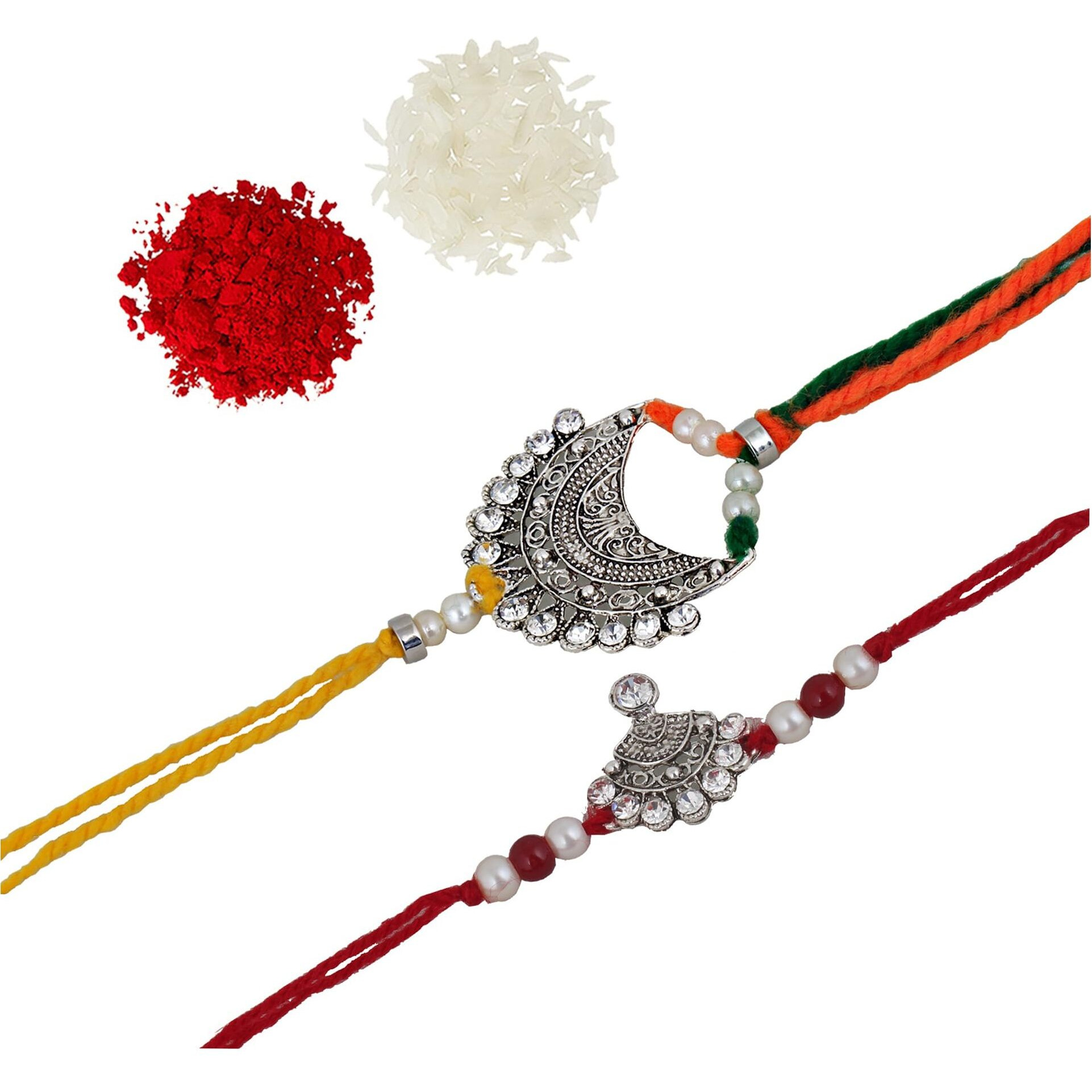 Lucky Jewellery Rakhi Silver Oxidised Rakhe Boho Collection Rakshabandan Rakhee Bracelet For Bro/Brother/Bhaiya/Bhai/Bhabhi Rakshasutra (86-Weor1-E3405-C-S-2)