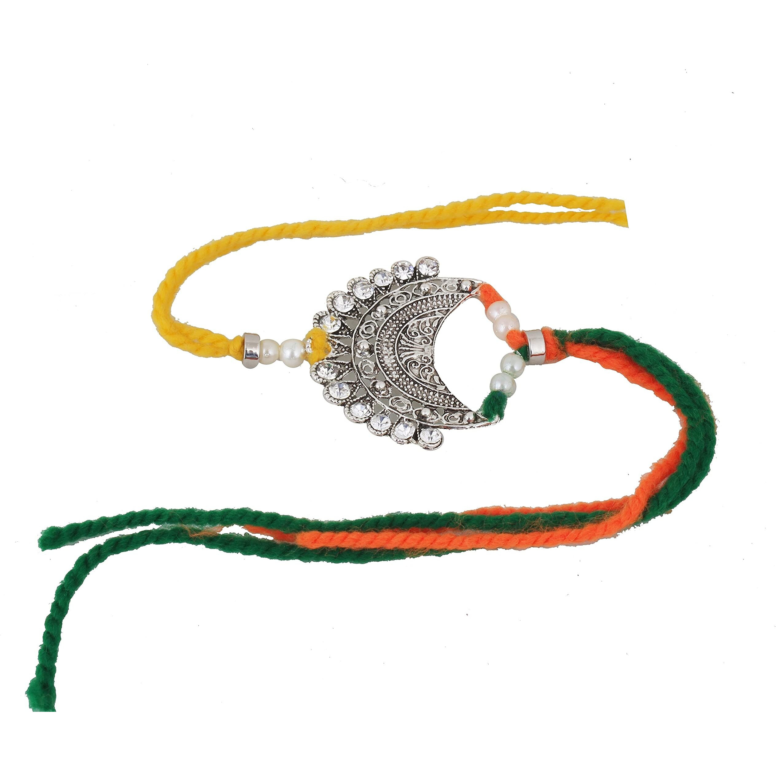 Lucky Jewellery Rakhi Silver Oxidised Rakhe Boho Collection Rakshabandan Rakhee Bracelet For Bro/Brother/Bhaiya/Bhai/Bhabhi Rakshasutra (86-Weor1-E3405-C-S-2)