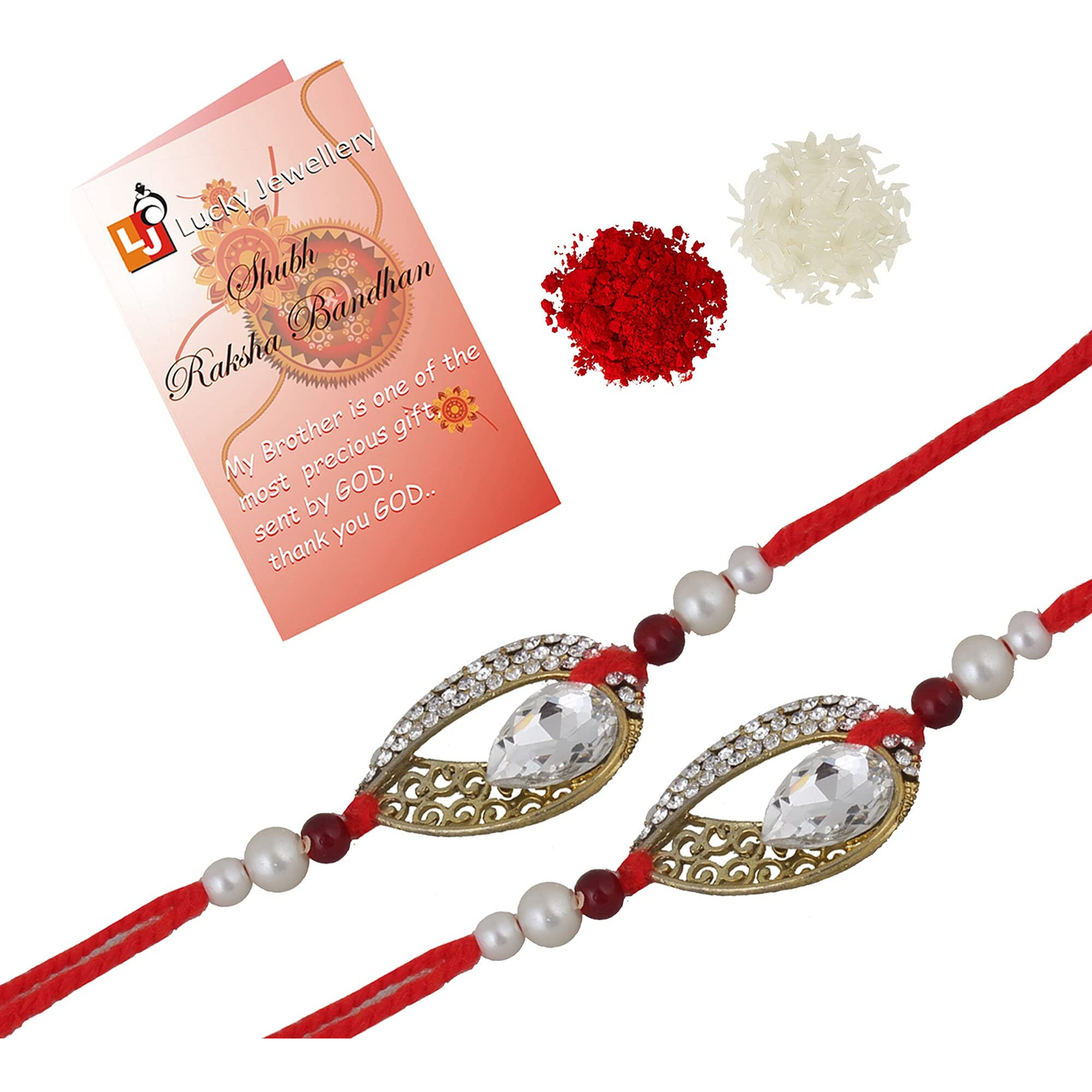 Lucky Jewellery Rakhi 18 K Gold Plated Rakhe Boho Collection Rakshabandan Rakhee Bracelet For Bro/Brother/Bhaiya/Bhai/Bhabhi Rakshasutra (106-Wesr1-E2398-W-2)