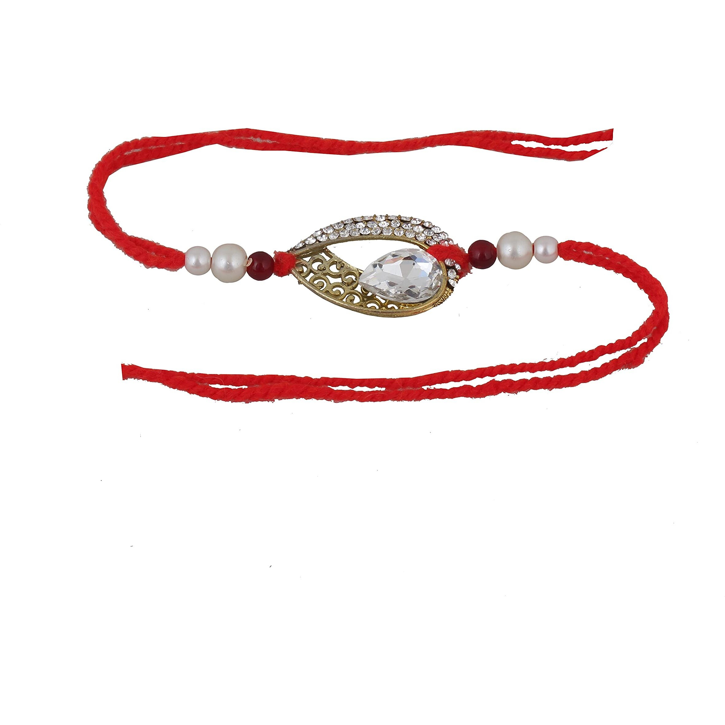 Lucky Jewellery Rakhi 18 K Gold Plated Rakhe Boho Collection Rakshabandan Rakhee Bracelet For Bro/Brother/Bhaiya/Bhai/Bhabhi Rakshasutra (106-Wesr1-E2398-W-2)