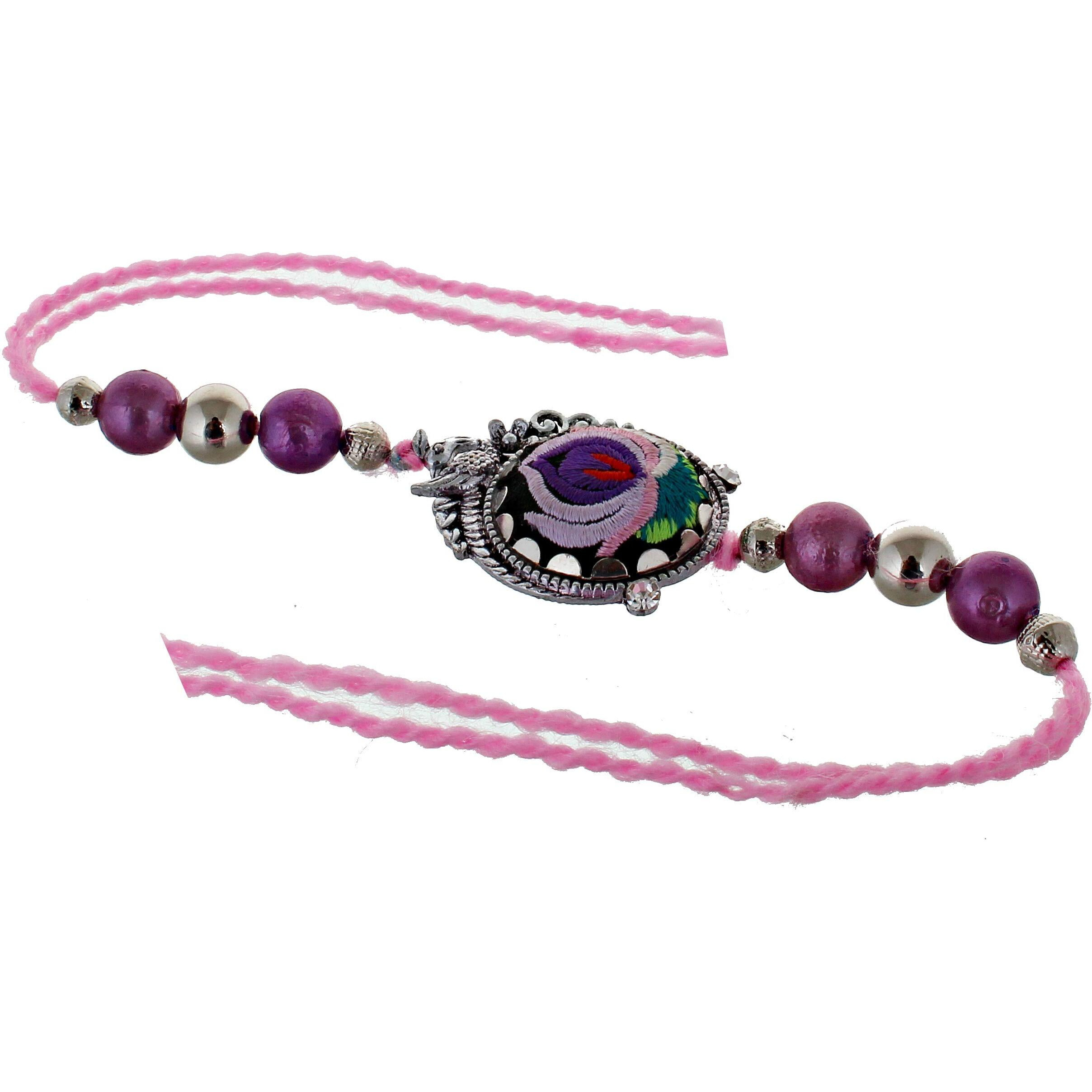 Lucky Jewellery Designer Rakhi Gold Plated Red And Pink Thread For Bro/Brother/Bhaiya/Bhai/Bhabhi (Pack Of 2) Rakshabandan Lumba Rakhe Crystal & White Stone Rakhee Bracelet Rakshasutra For Boys & Men