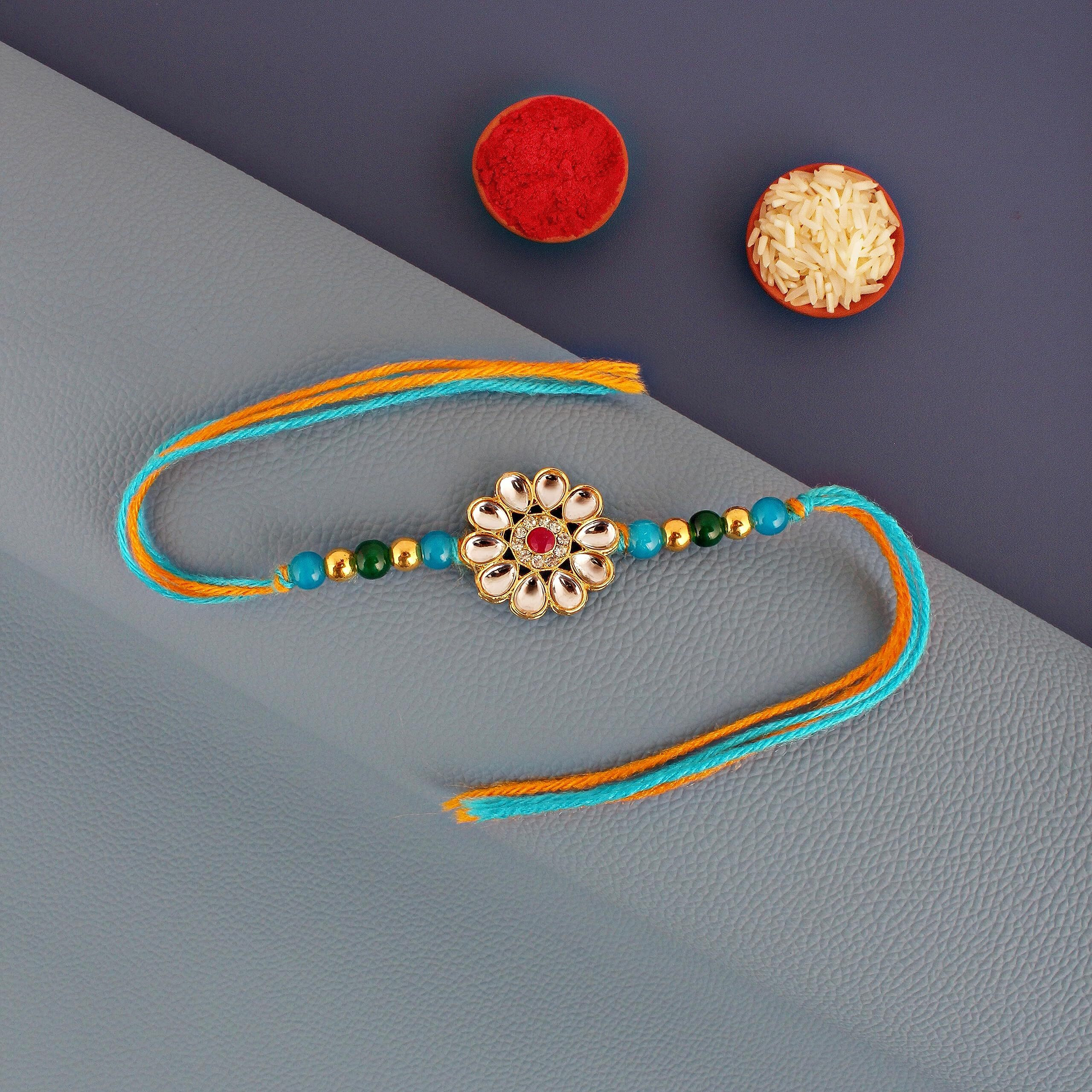 Lucky Jewellery Rakhi 18 K Gold Plated Rakhe Boho Collection Rakshabandan Rakhee Bracelet For Bro/Brother/Bhaiya/Bhai/Bhabhi Rakshasutra (65-Wzr1-1200-1)