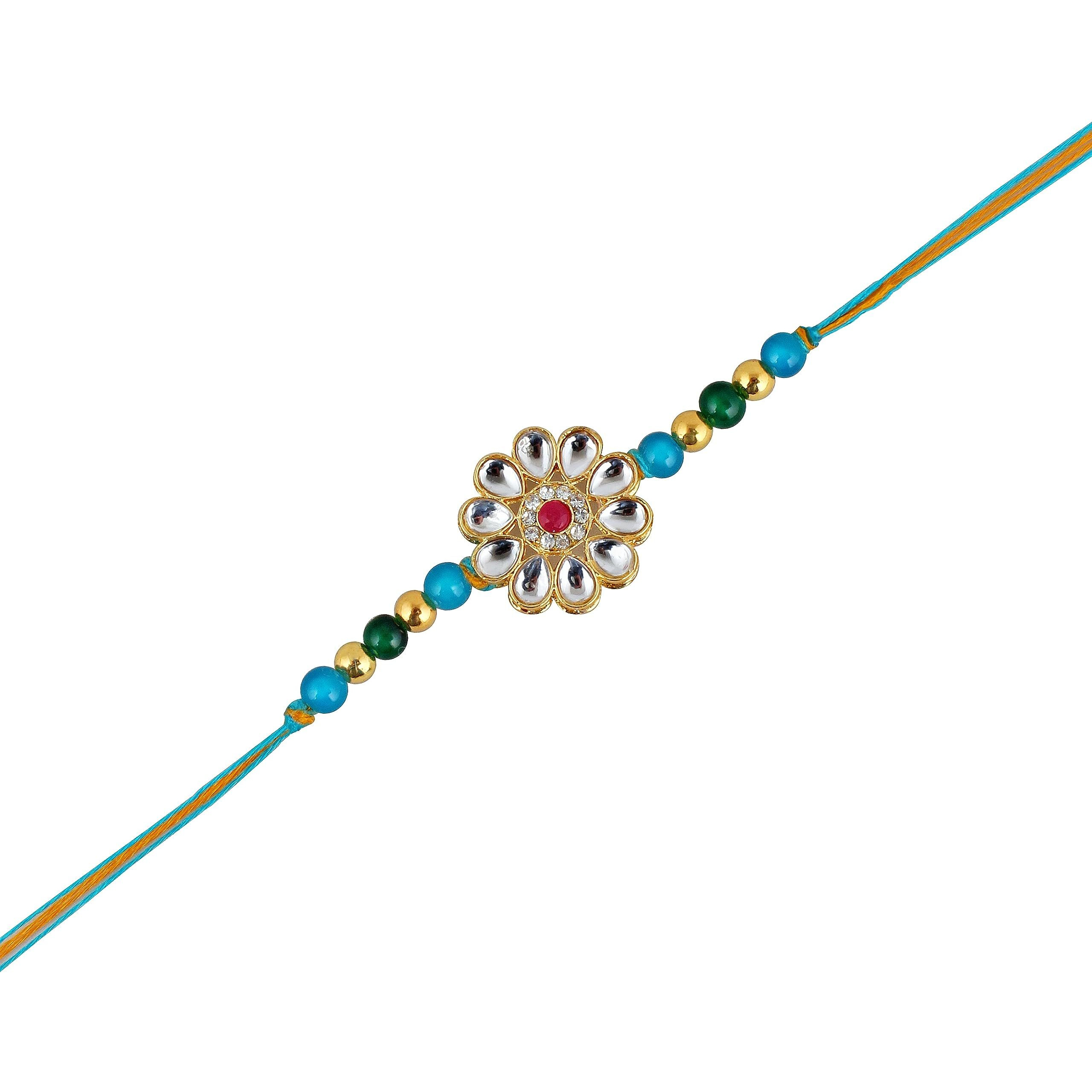Lucky Jewellery Rakhi 18 K Gold Plated Rakhe Boho Collection Rakshabandan Rakhee Bracelet For Bro/Brother/Bhaiya/Bhai/Bhabhi Rakshasutra (65-Wzr1-1200-1)