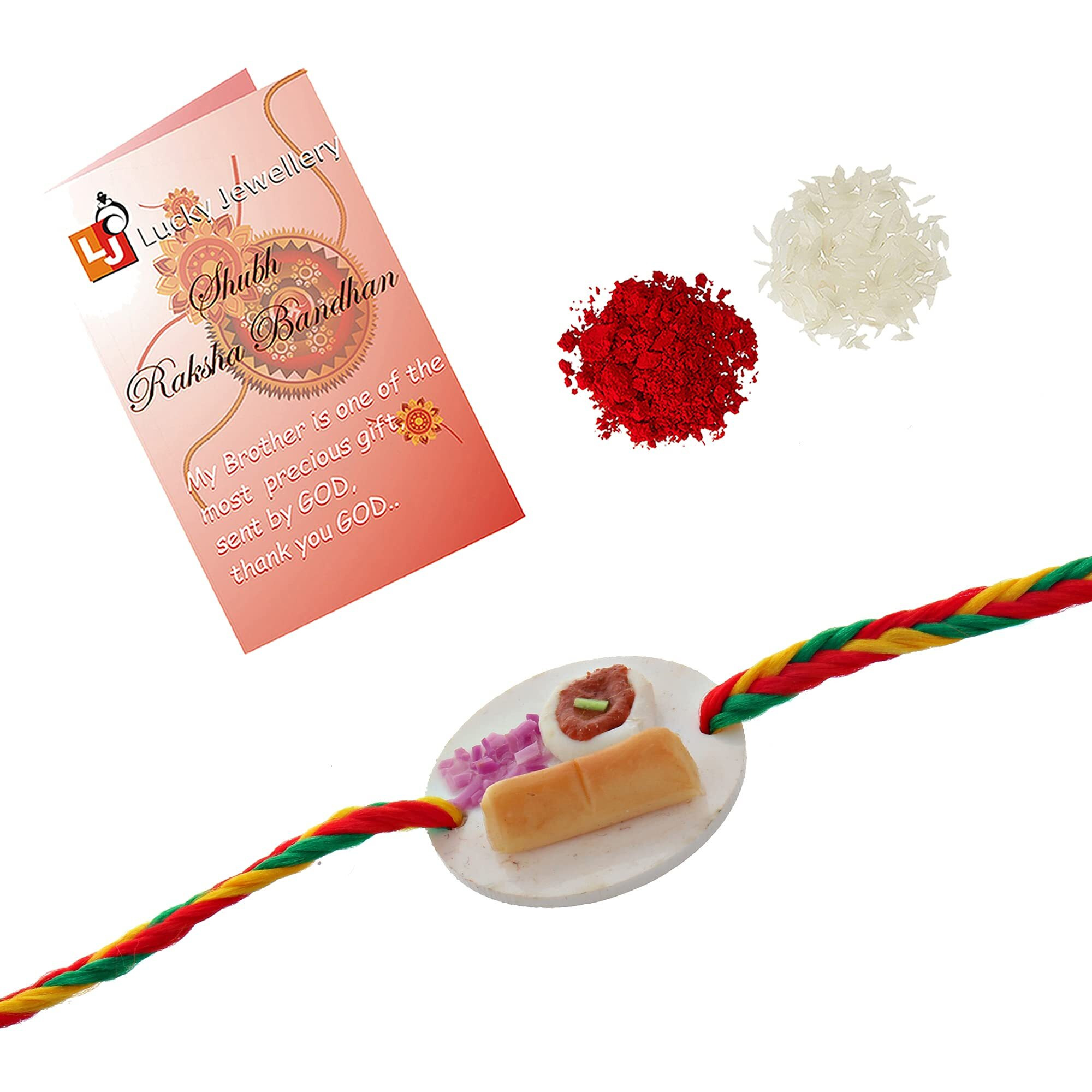 Lucky Jewellery Kids Rakhi Paav Bhaji Rakhi Rakshabandan Rakhe Crystal And White Stone Rakhee Bracelet (165-S5R1-8989-1)