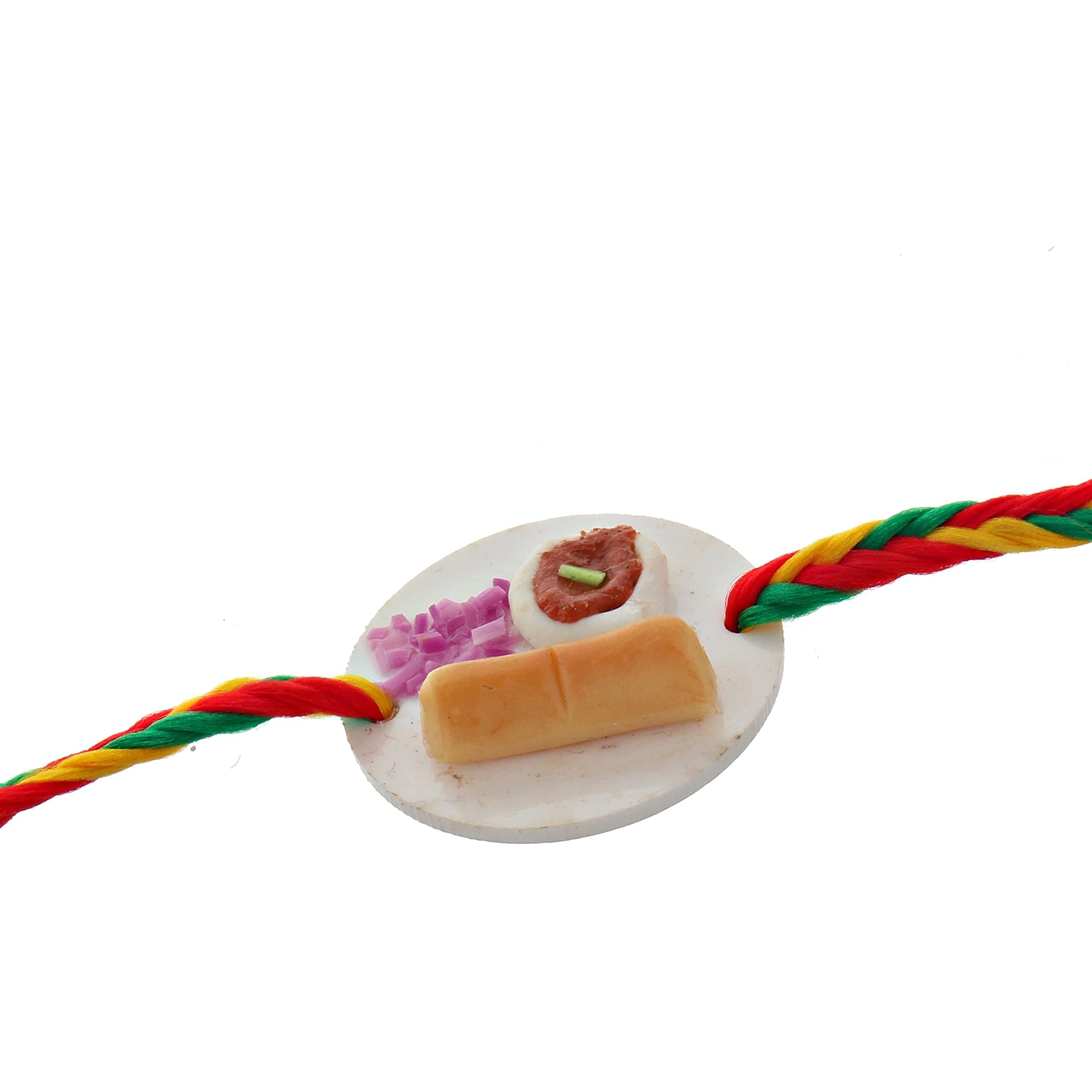 Lucky Jewellery Kids Rakhi Paav Bhaji Rakhi Rakshabandan Rakhe Crystal And White Stone Rakhee Bracelet (165-S5R1-8989-1)