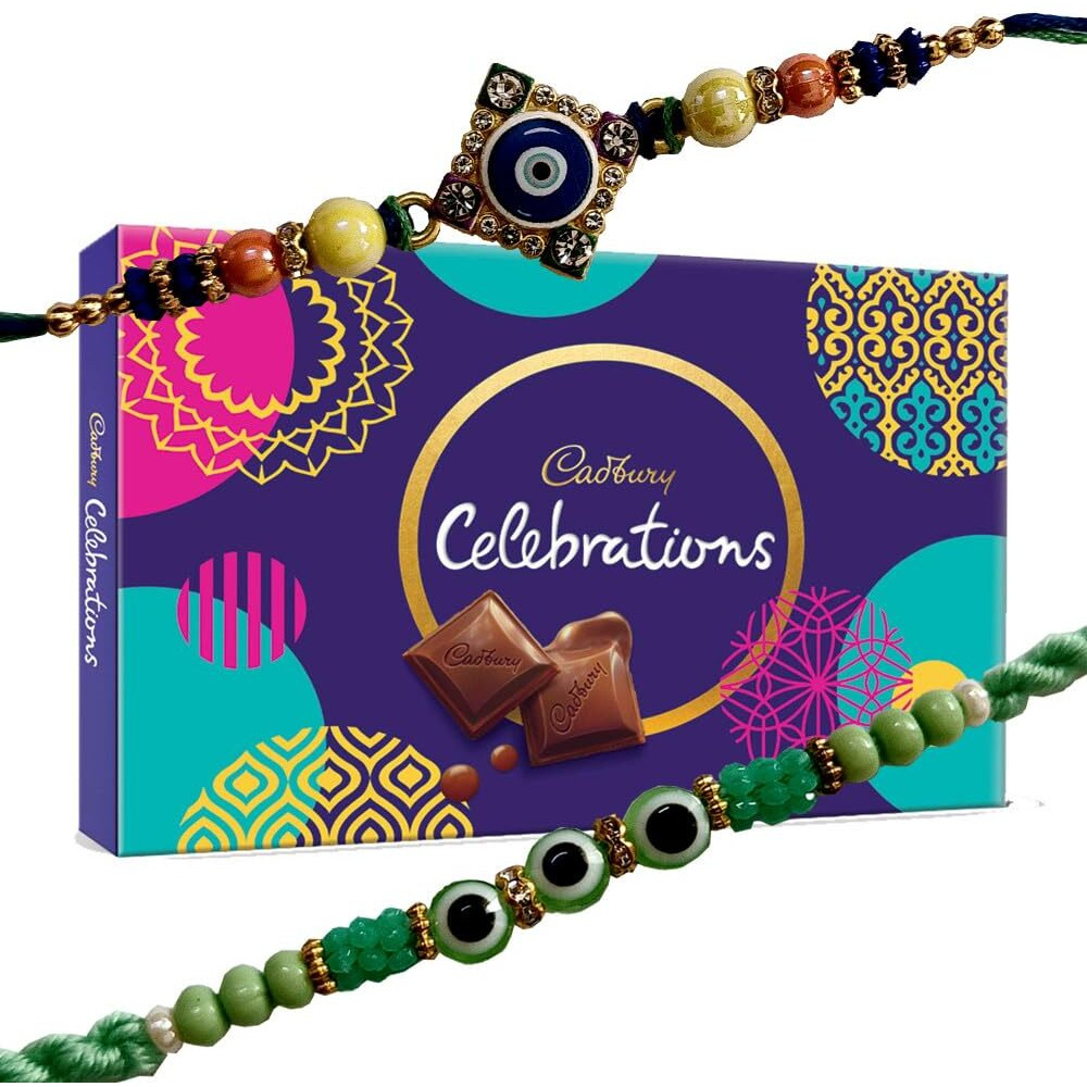 Gifts World Rakhi With Celebrations Assorted Chocolate Gift Pack Gift For Your Loved Ones With Chocolates | Set Of 2 Rakhi + Gift Pack | Special For Rakshabandhan | Rakhi Chocolate Gift For Brother | Rakhi With Chocolate Hamper