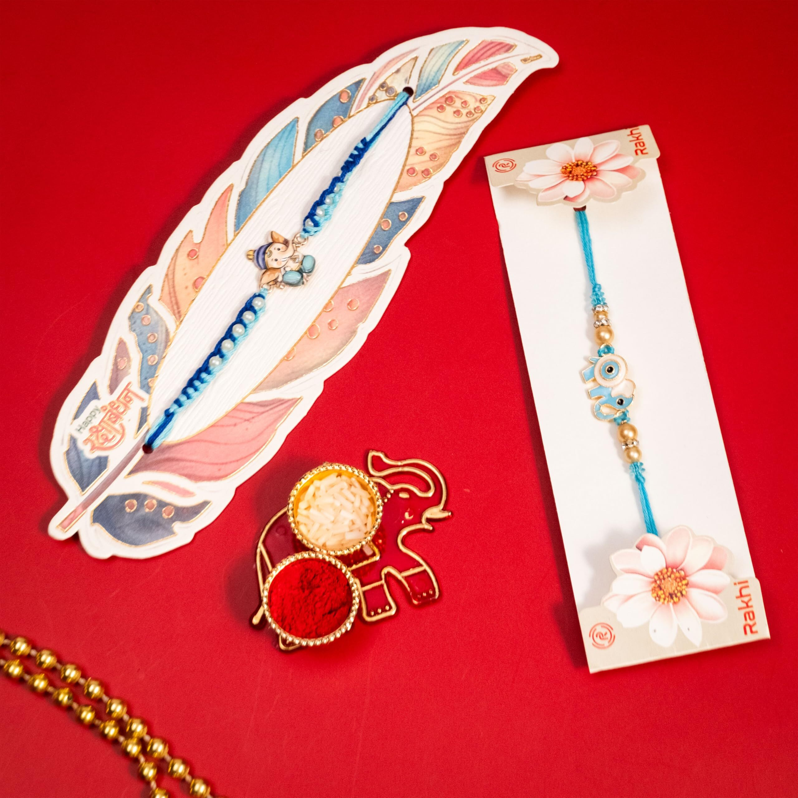Finemoe Set Of 2 Kids Rakhis Set For Brother, Lord Ganesha Rakhi For Little Brother Bhaiya Bhai With Roli Chawal, Elephant Shaped Designer Rakhi Set For Rakshabandhan Gift And Festival Celebrations