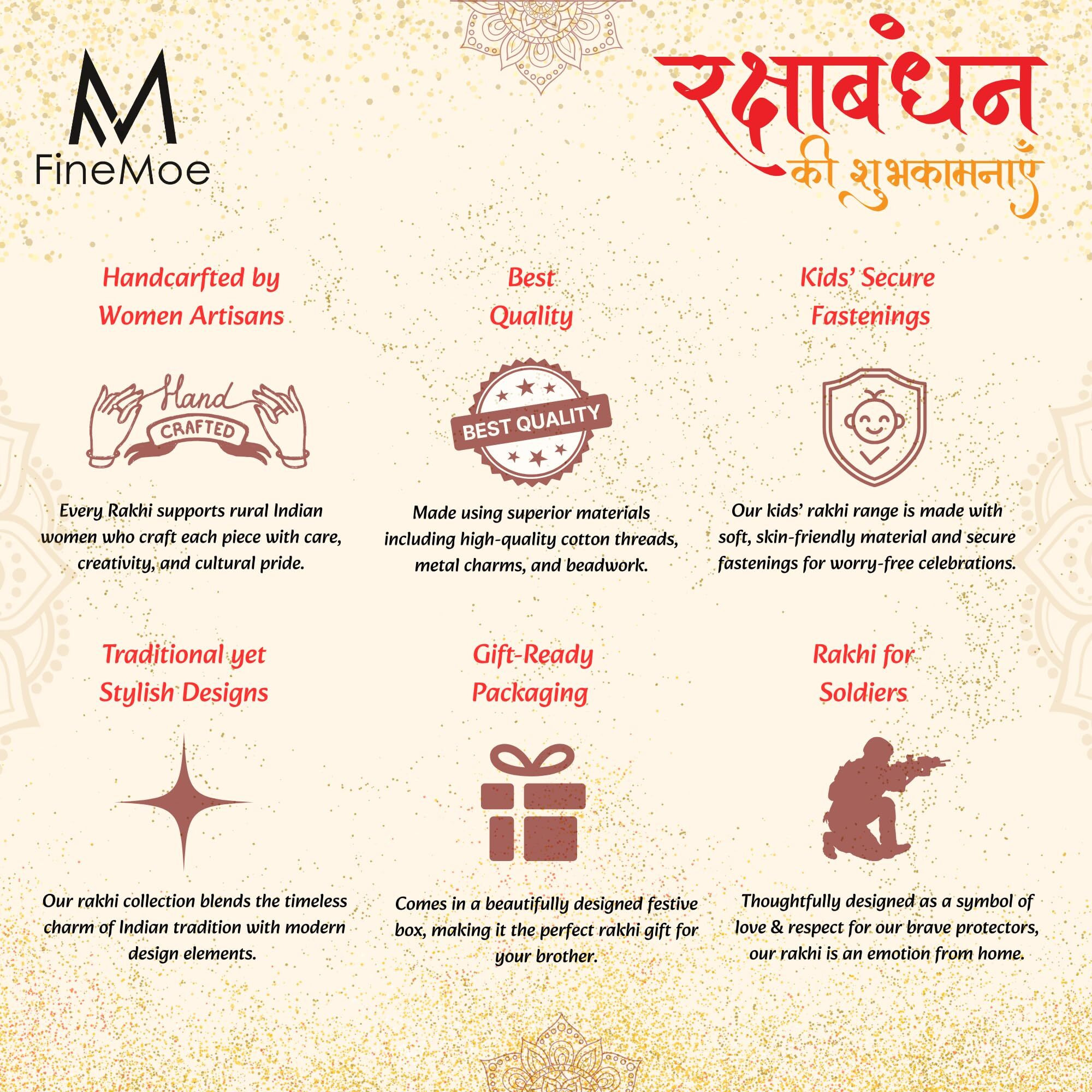 Finemoe Set Of 2 Kids Rakhis Set For Brother, Lord Ganesha Rakhi For Little Brother Bhaiya Bhai With Roli Chawal, Elephant Shaped Designer Rakhi Set For Rakshabandhan Gift And Festival Celebrations