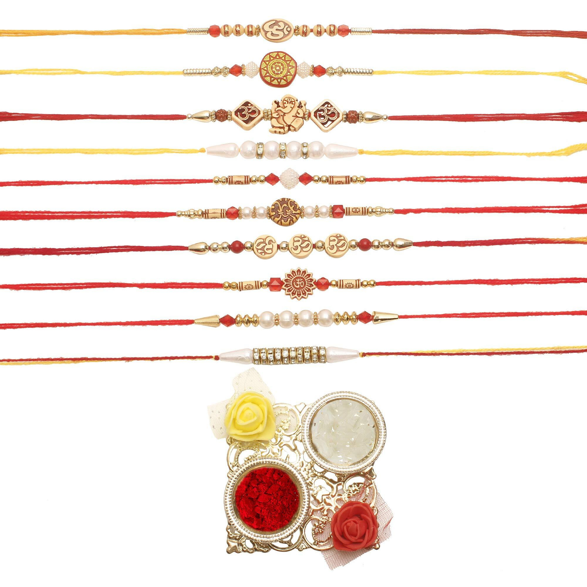 Rajrang Beautiful Rakhi With Roli Tikka For Brother Set Of 10 Multi-Color Rakhi Gift Rakshabandhan