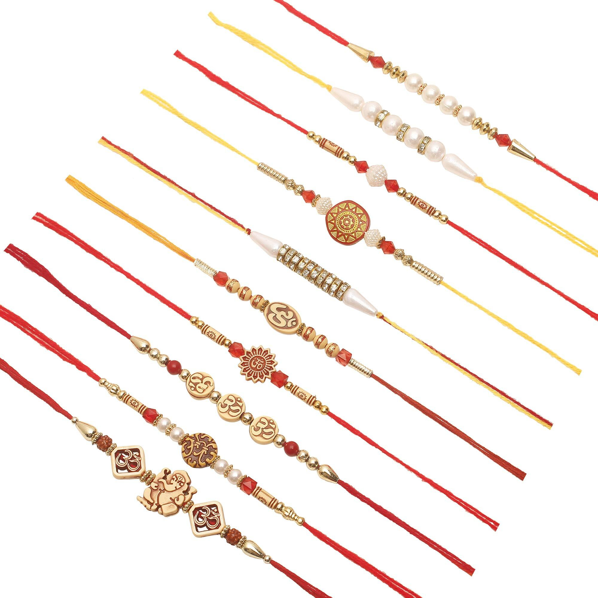 Rajrang Beautiful Rakhi With Roli Tikka For Brother Set Of 10 Multi-Color Rakhi Gift Rakshabandhan