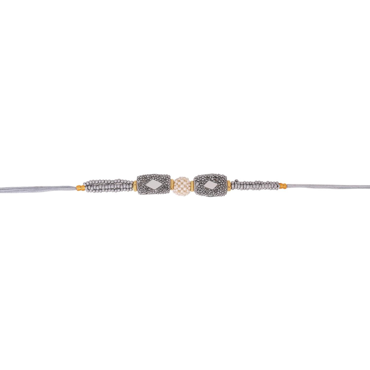 Voylla Silver Beaded And Pearls Rakhi With Roli Chaawal Pack