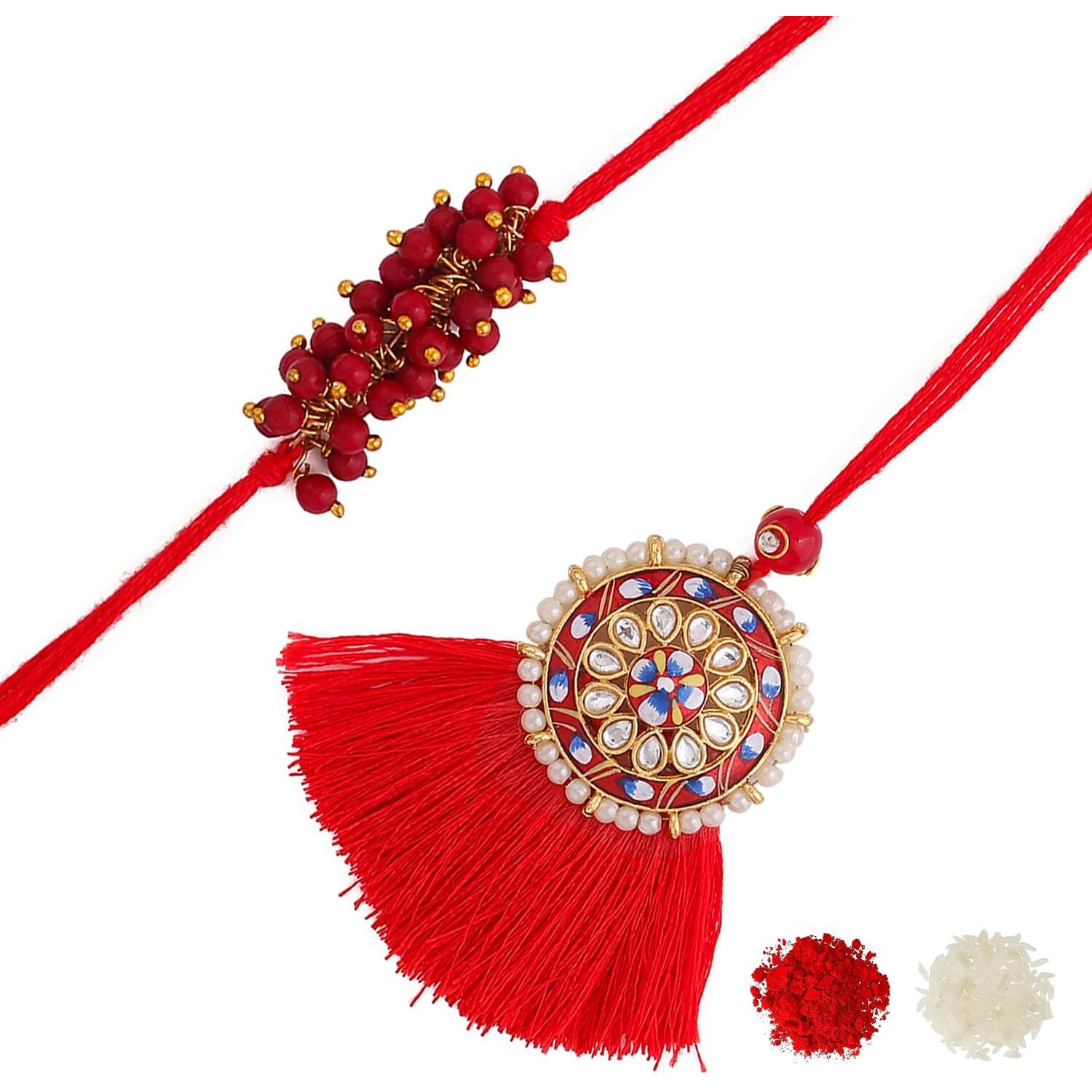 Voylla Designer Bhaiya Bhabhi Rakhi Set With Roli Chaawal Pack