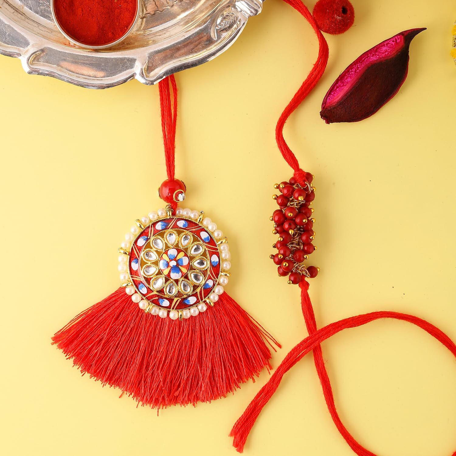 Voylla Designer Bhaiya Bhabhi Rakhi Set With Roli Chaawal Pack