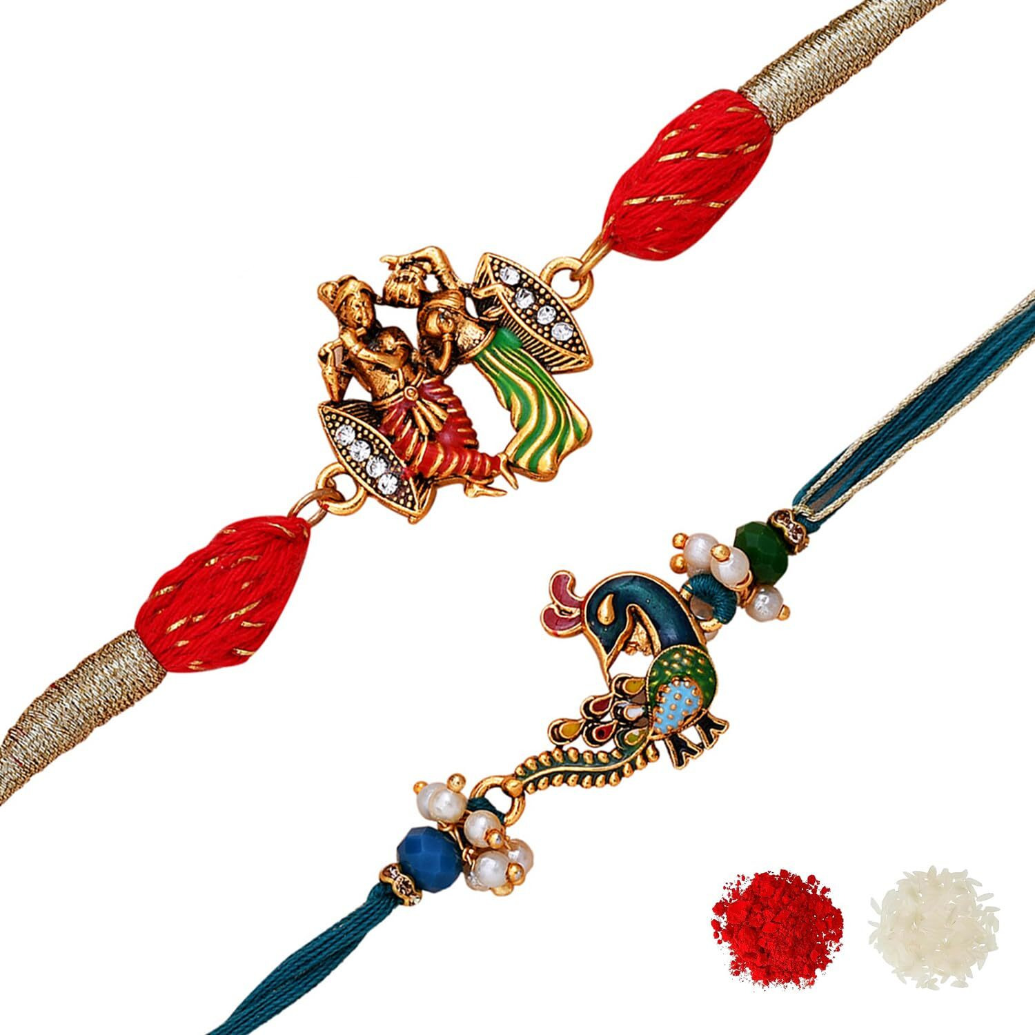 Voylla Set Of 2 Pearl Beads Studded Gold Toned Rakhi