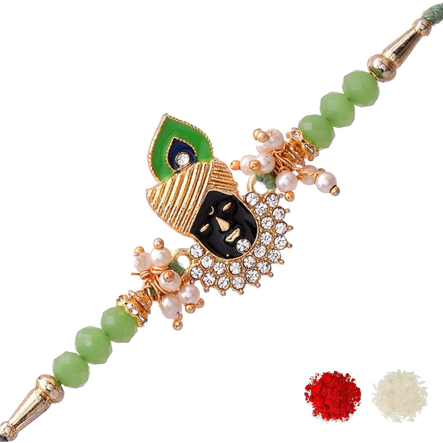 Voylla Deity Inspired Green Beads Embedded Lord Krishna Rakhi