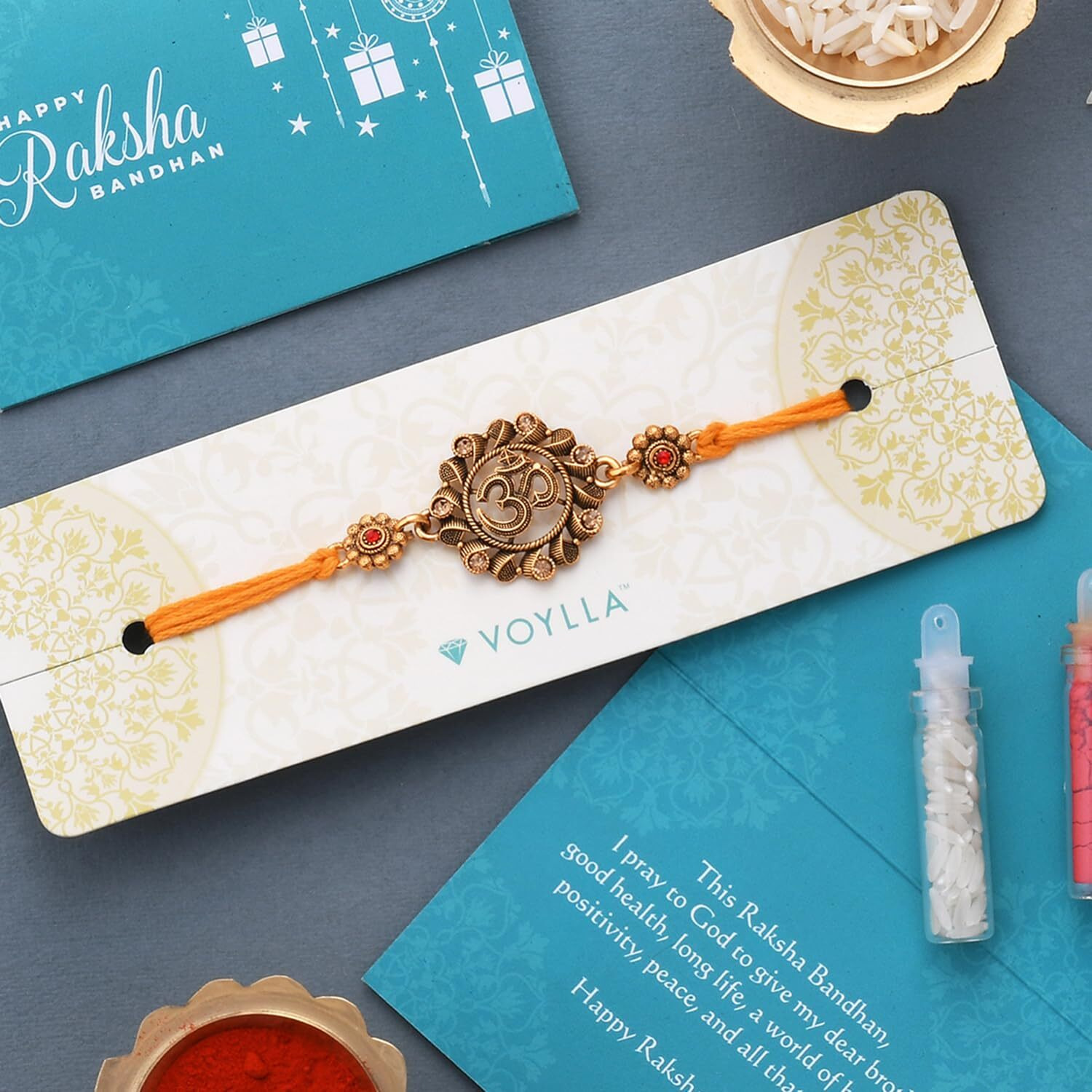 Voylla Deity Inspired 'Om' Rakhi With Red Thread|Rakhi For Brother|