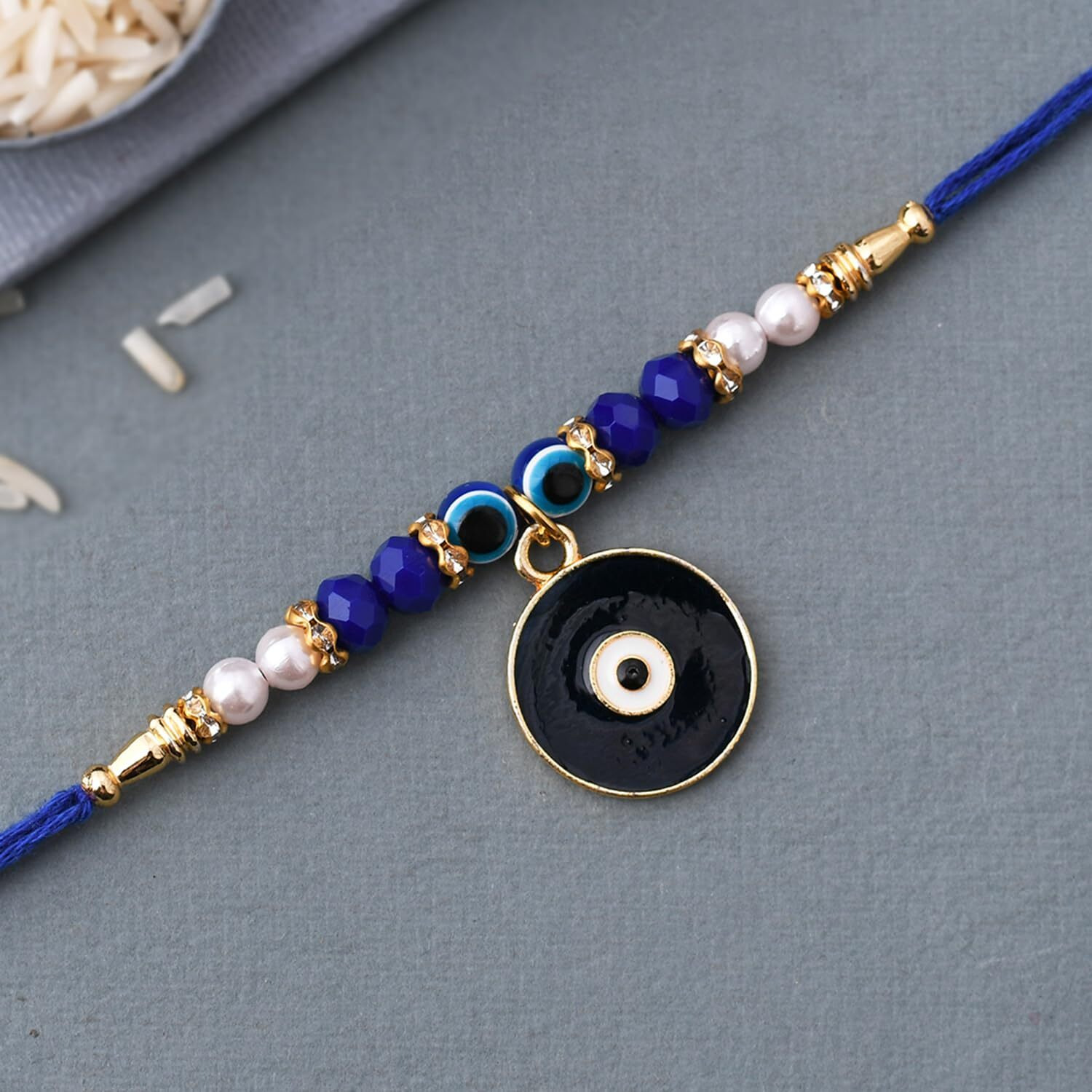Voylla Blue Stone Decked Evil Eye Design Rakhi