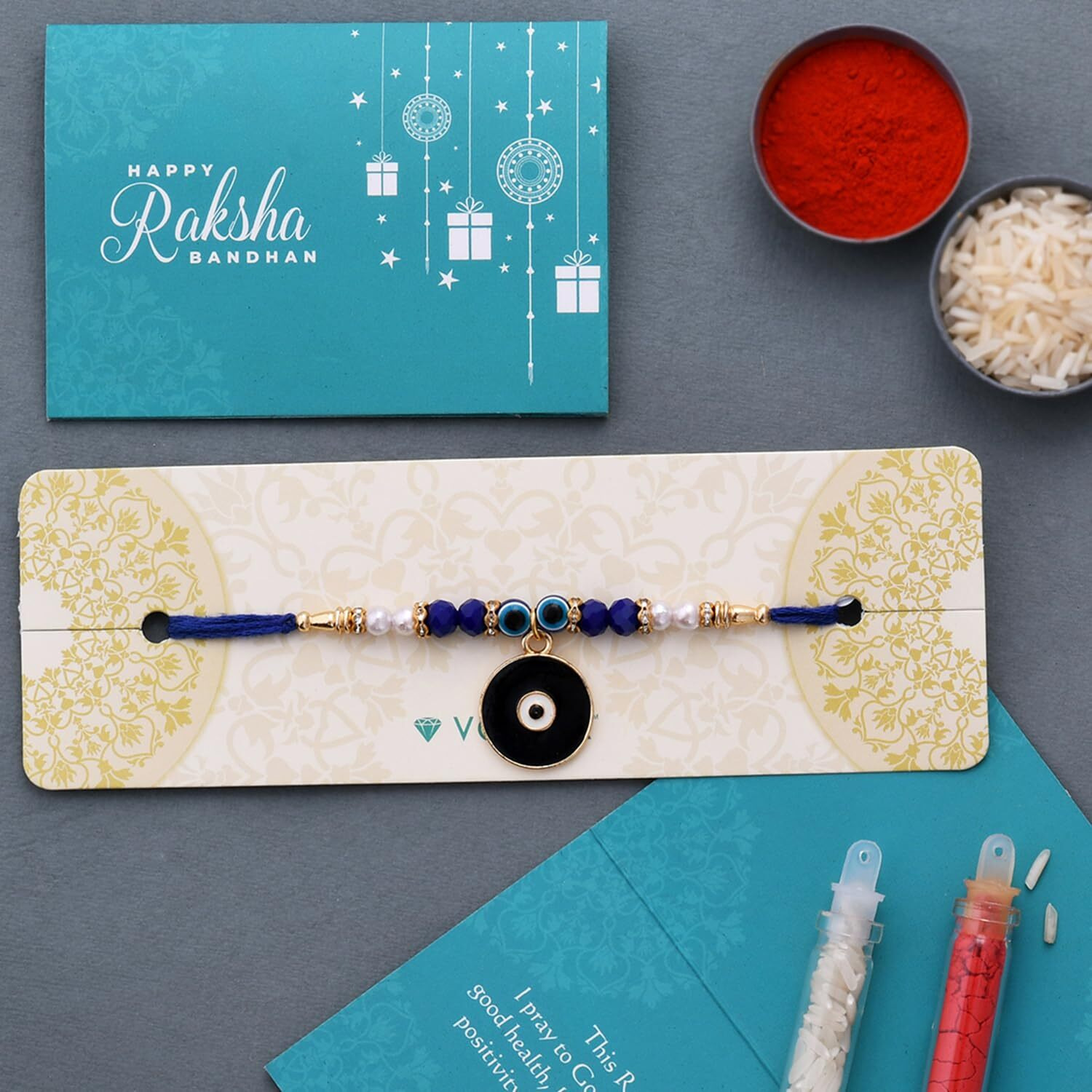 Voylla Blue Stone Decked Evil Eye Design Rakhi