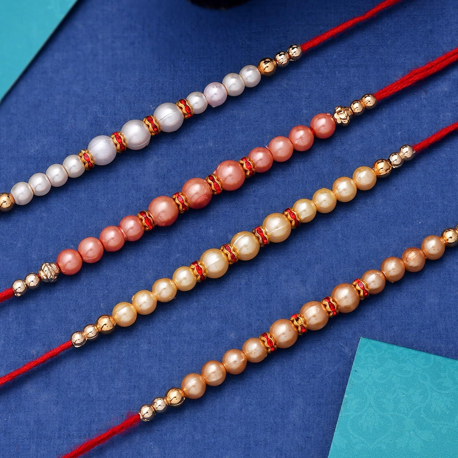 Voylla Set Of 4 Pearl Beads Embellished Flamboyant Rakhi