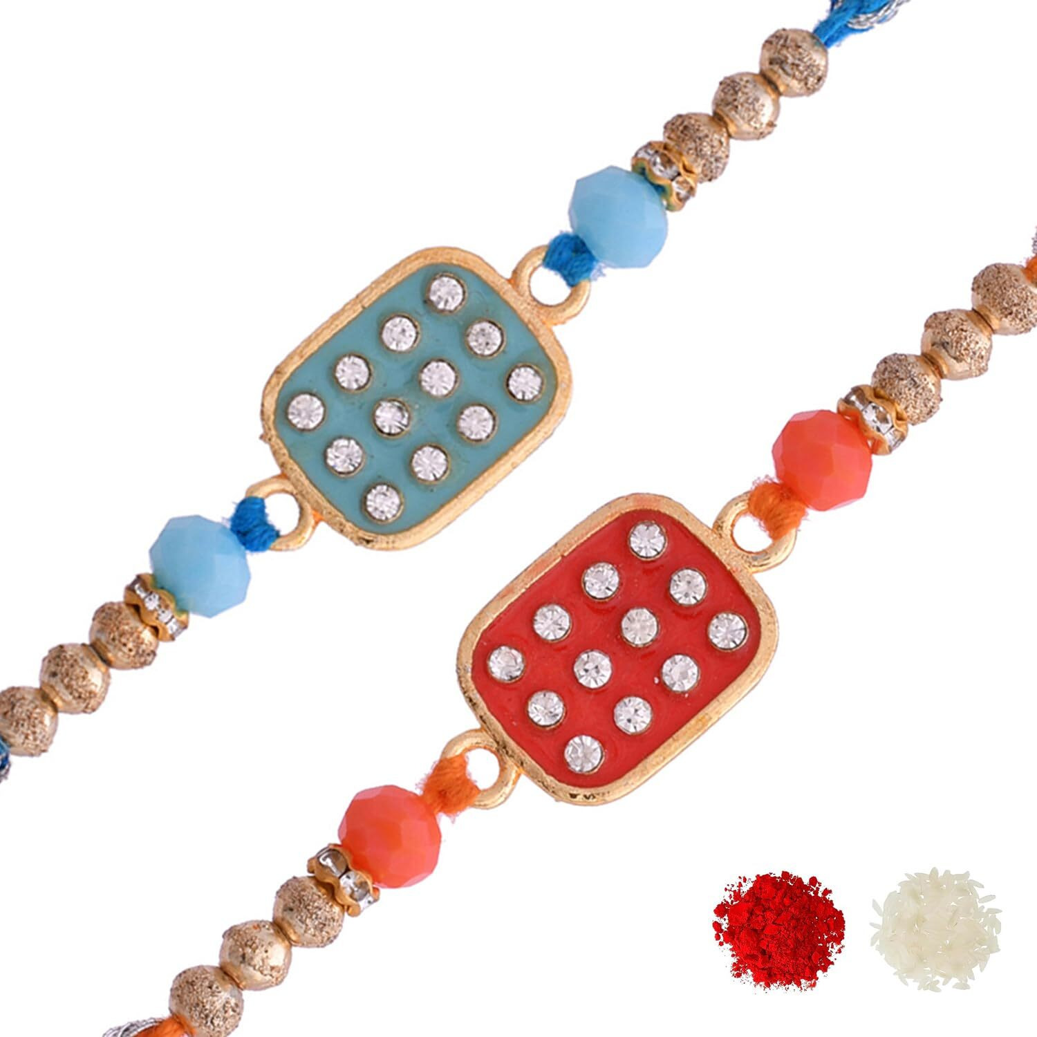 Voylla Set Of 2 Red & Blue Enameled Rakhi