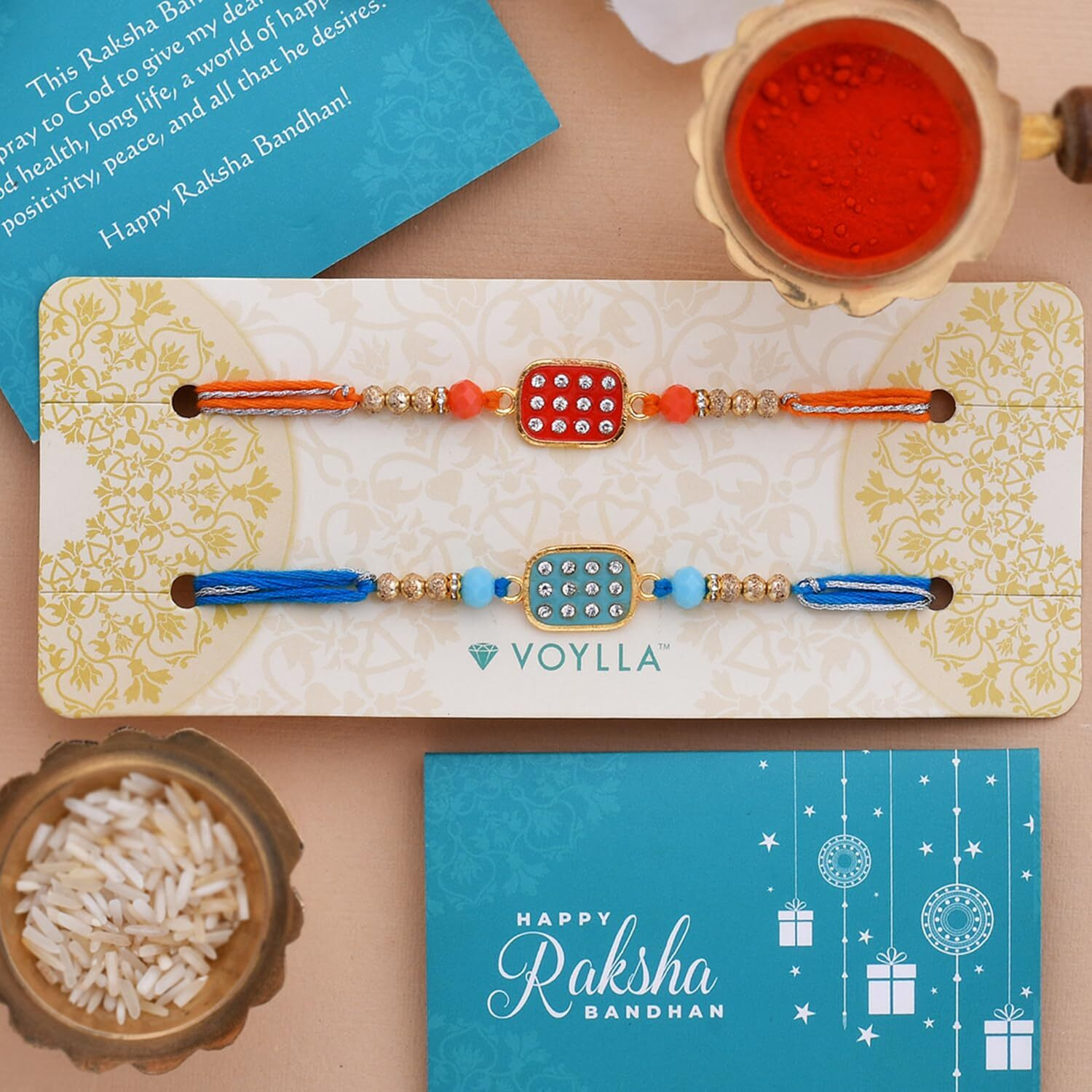 Voylla Set Of 2 Red & Blue Enameled Rakhi