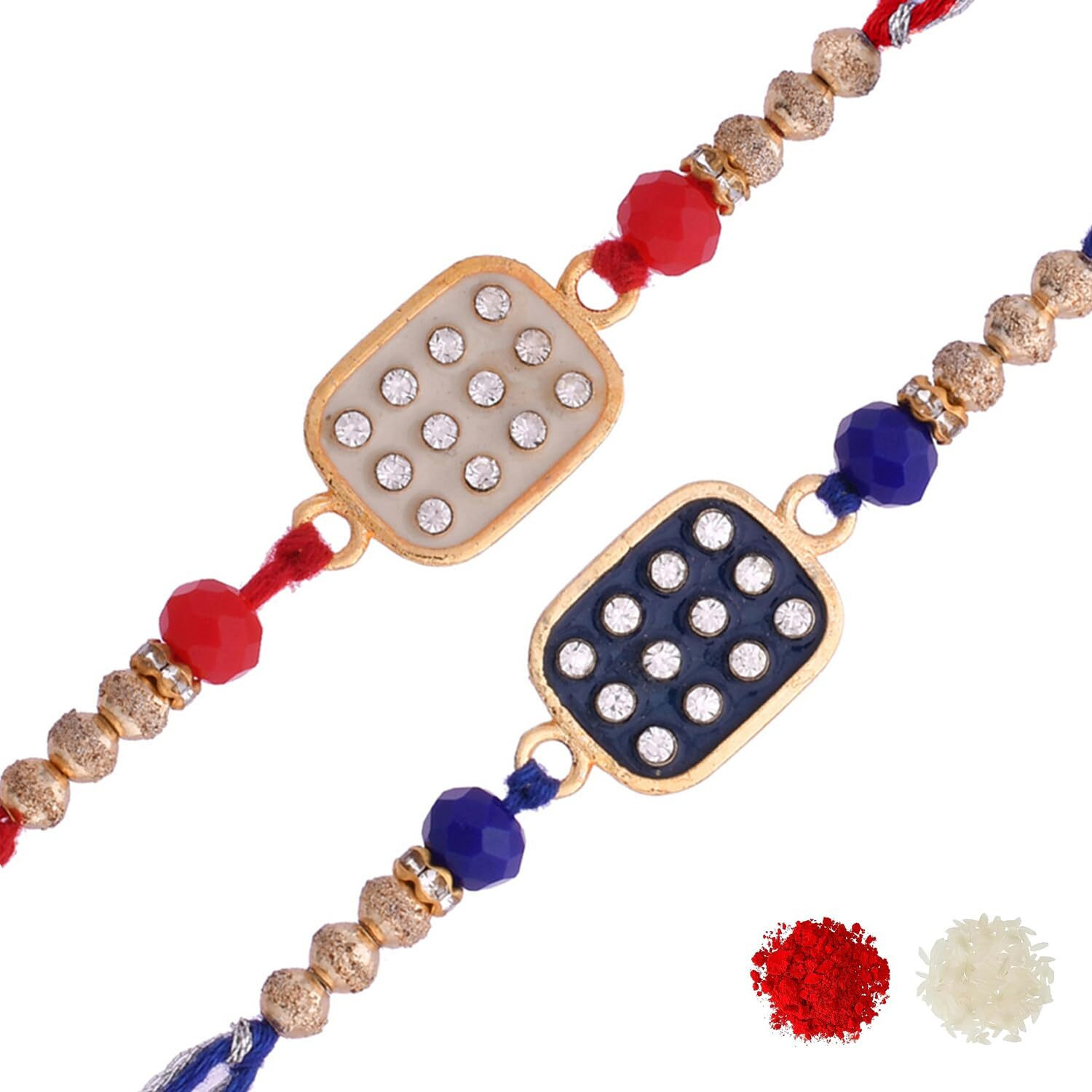 Voylla Set Of 2 Rectangle Cz Embellished Thread Rakhi