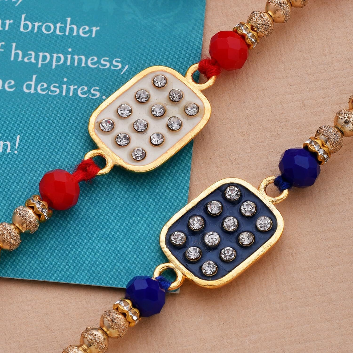 Voylla Set Of 2 Rectangle Cz Embellished Thread Rakhi