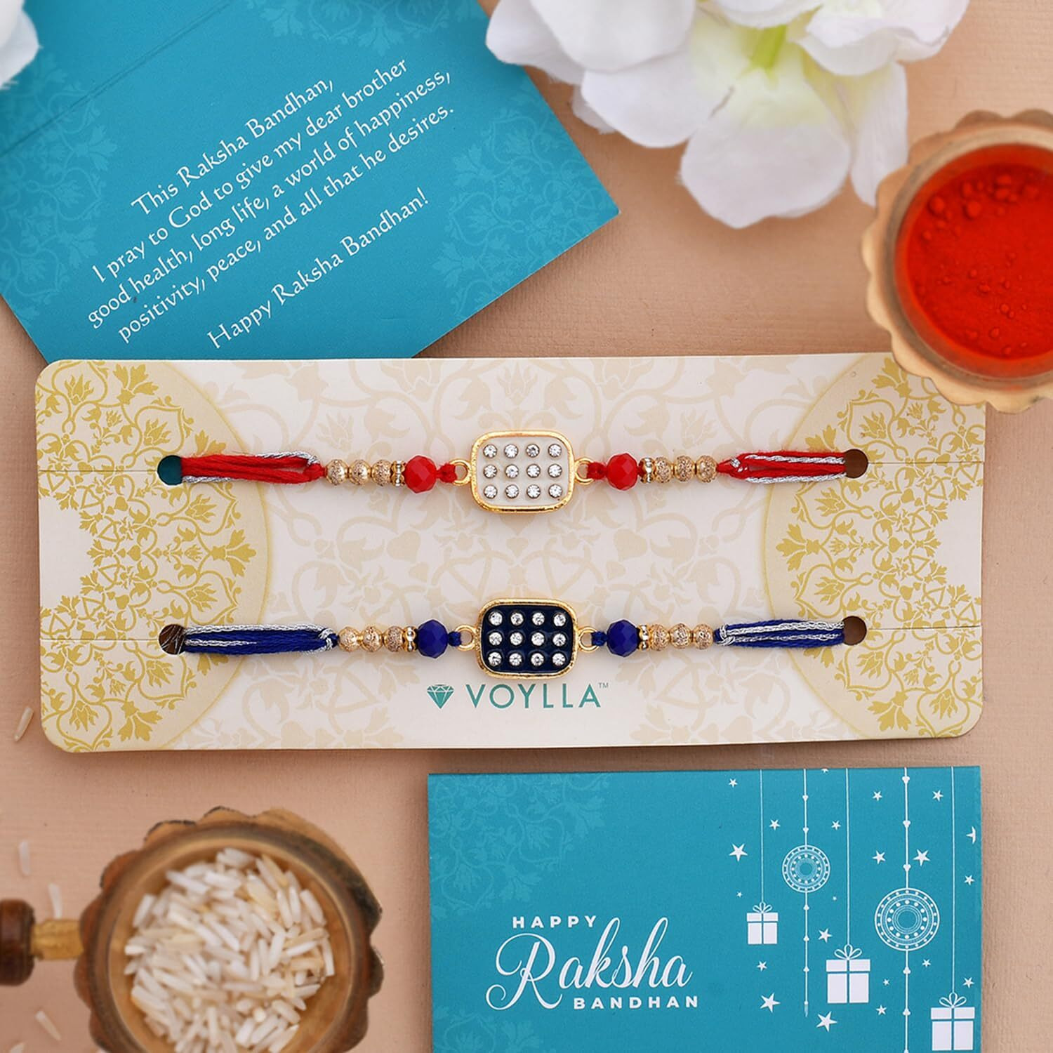 Voylla Set Of 2 Rectangle Cz Embellished Thread Rakhi