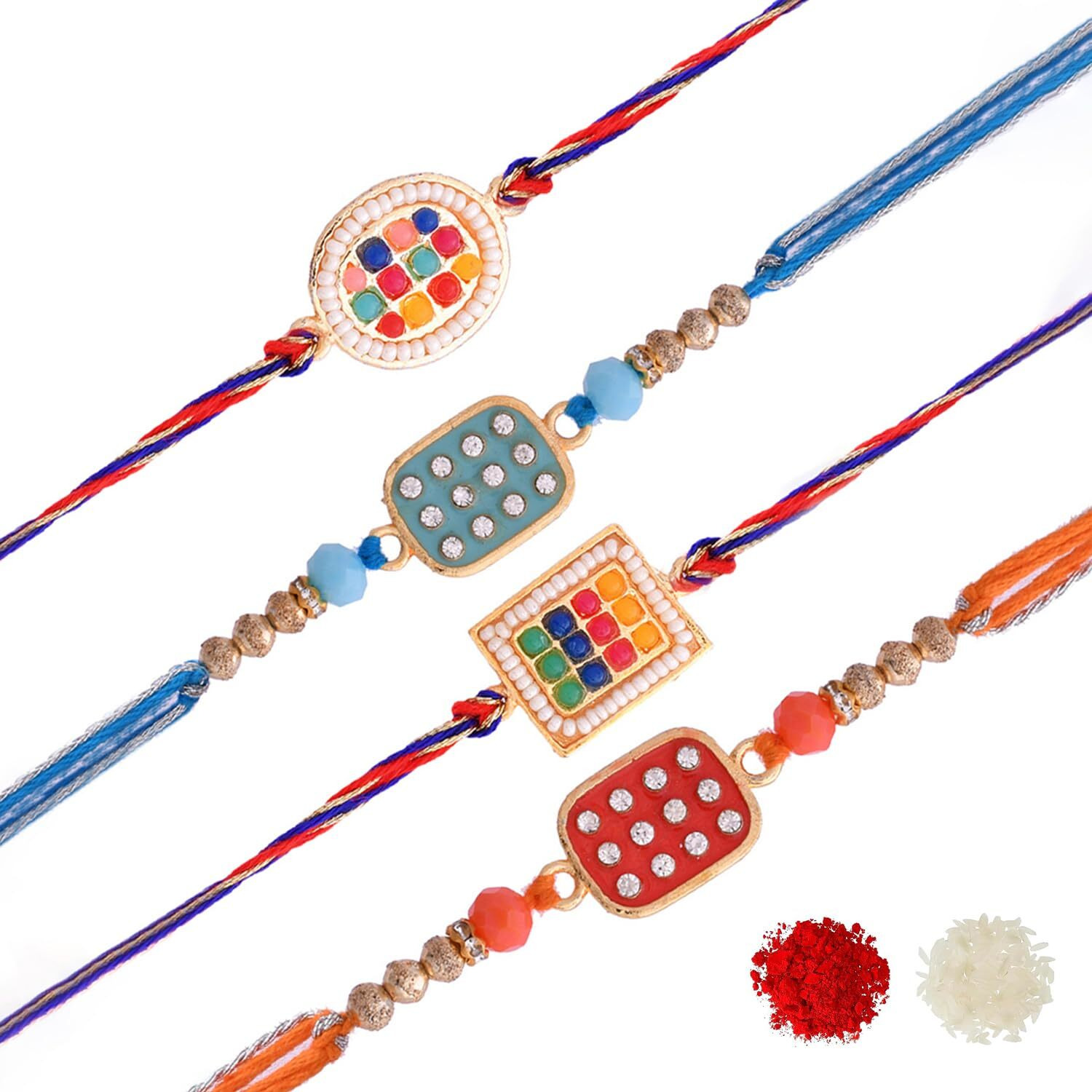 Voylla Set Of 4 Meenakari Kundan Embellished Rakhi