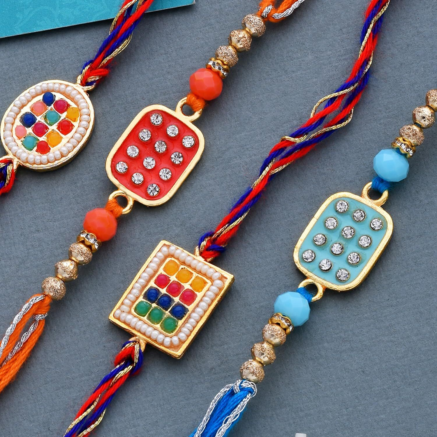 Voylla Set Of 4 Meenakari Kundan Embellished Rakhi