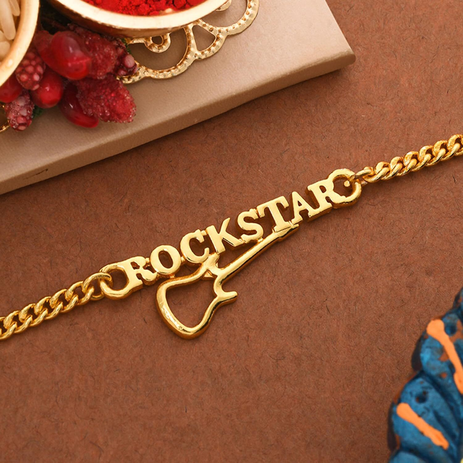Voylla Gold Tone Rockstar Rakhi Bracelet|Rakhi For Brother|