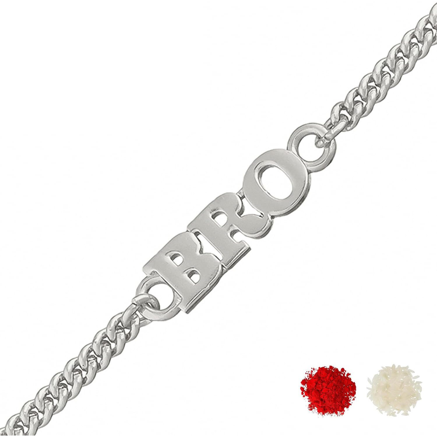 Voylla Silver Tone Fashionable Bro Bracelet Rakhi With Roli Chawal Pack -Rakhi For Brother