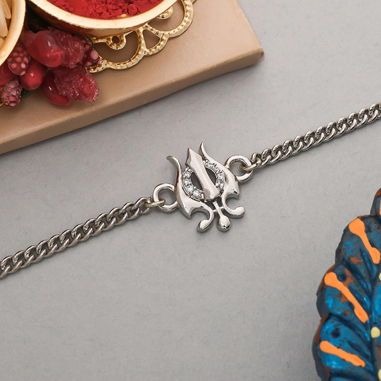 Voylla Trishul Rakhi Bracelet In Brass|Rakhi For Brother|