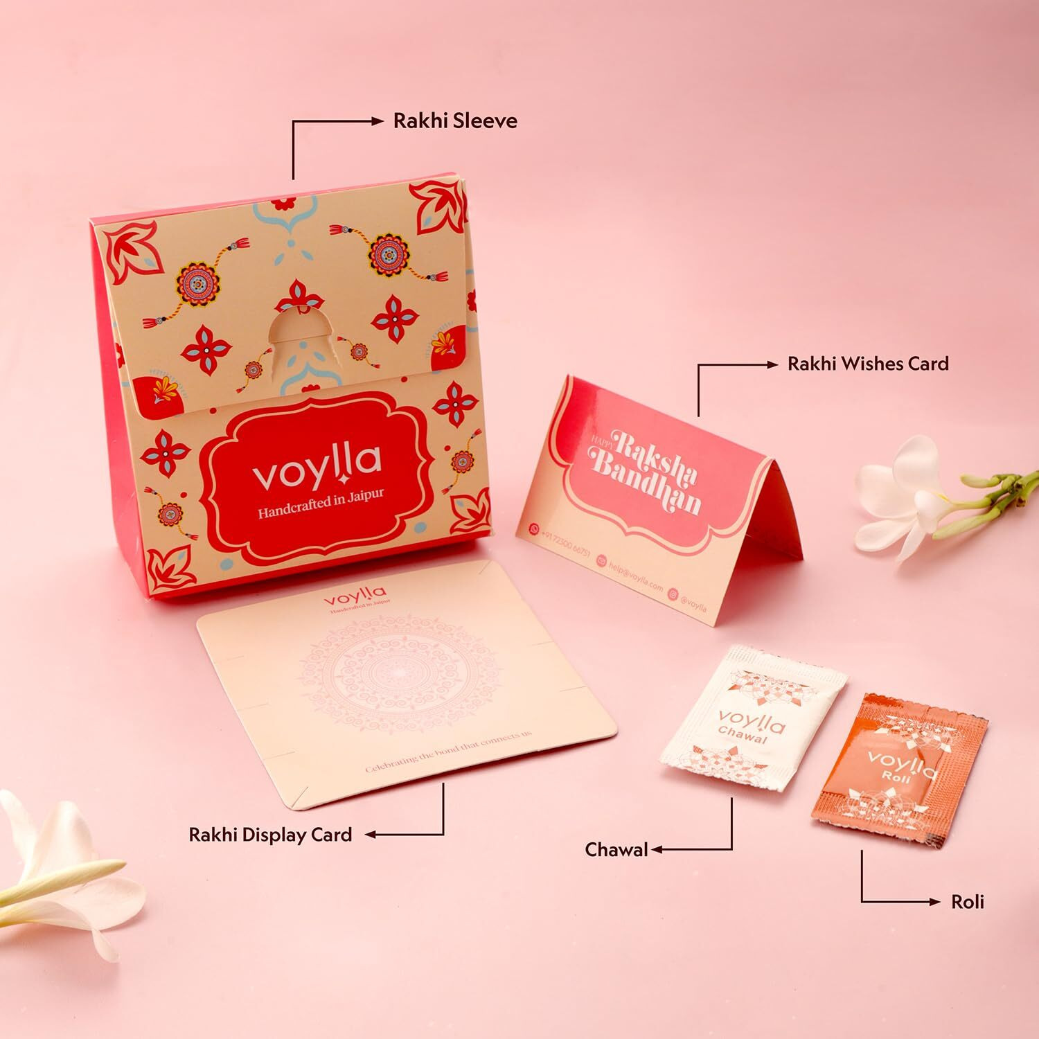 Voylla Classic Kundan Polki Studded Ethnic Thread Rakhi With Roli Chawal Pack -Rakhi For Brother