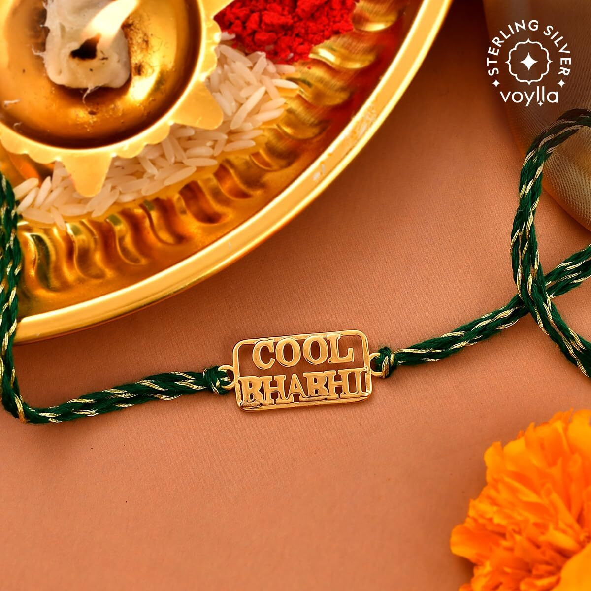 Voylla 925 Sterling Silver Cool Bhabhi Gold Micron Plated Thread Rakhi|Lumba Rakhi For Bhabhi|Rakhi For Bhabhi|