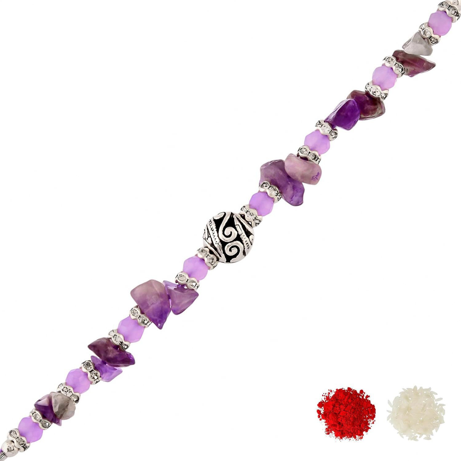 Voylla Purple Beads Bohemian Motif Thread Rakhi For Brother|Pack Of 1|Rakhi Special|