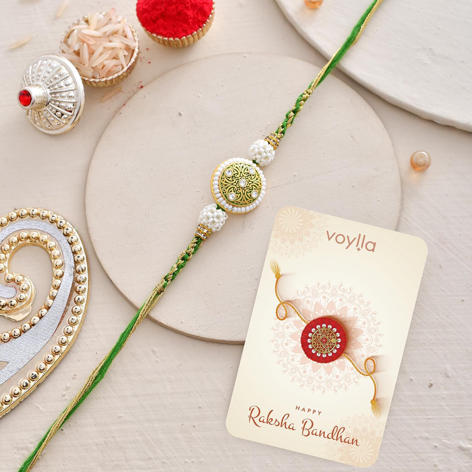 Voylla Faux Pearls Embellished Thread Rakhi For Brother|Pack Of 1|Rakhi Special|