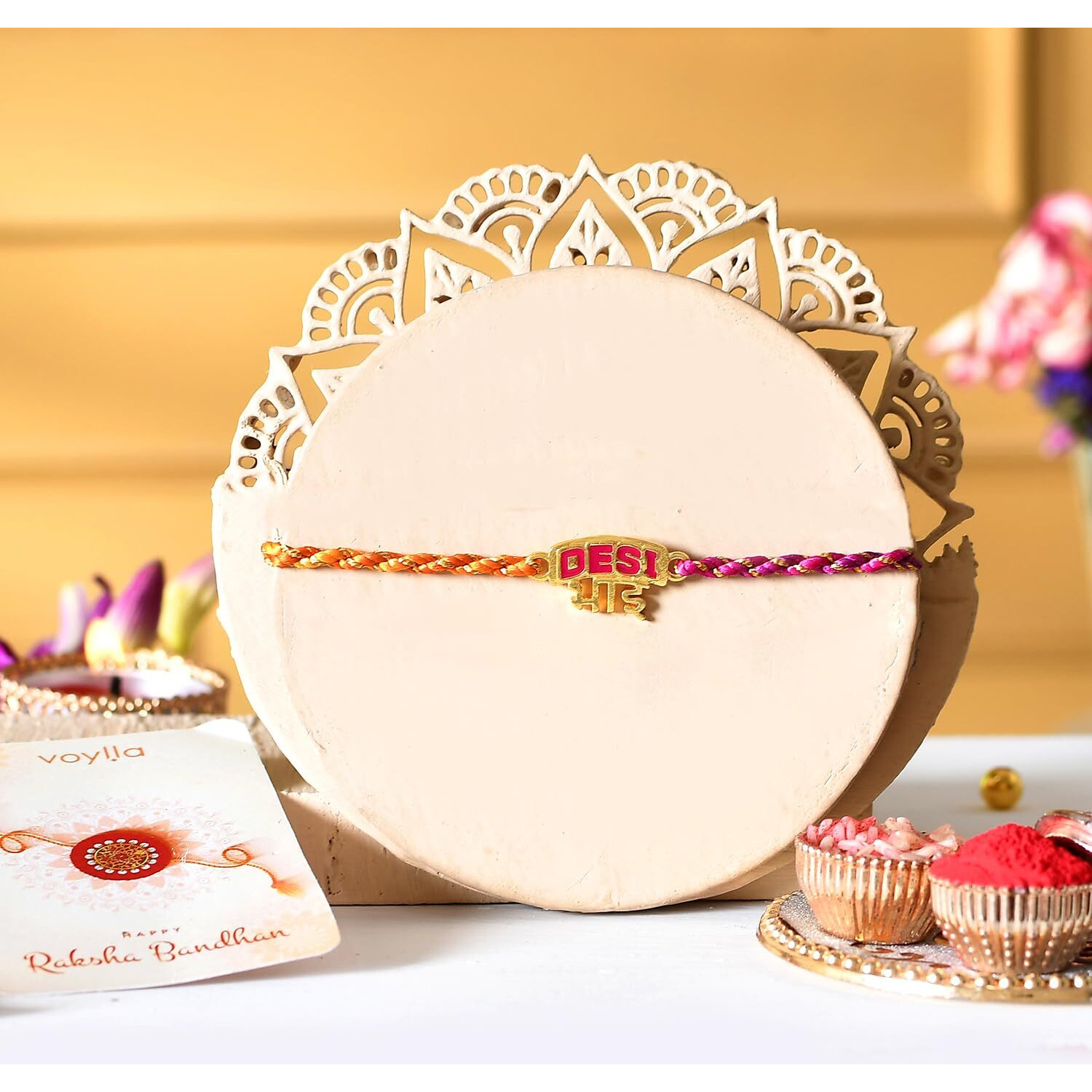 Voylla Desi Bhai Multi Color Brass Thread Rakhi For Brother|Pack Of 1|Rakhi Special|