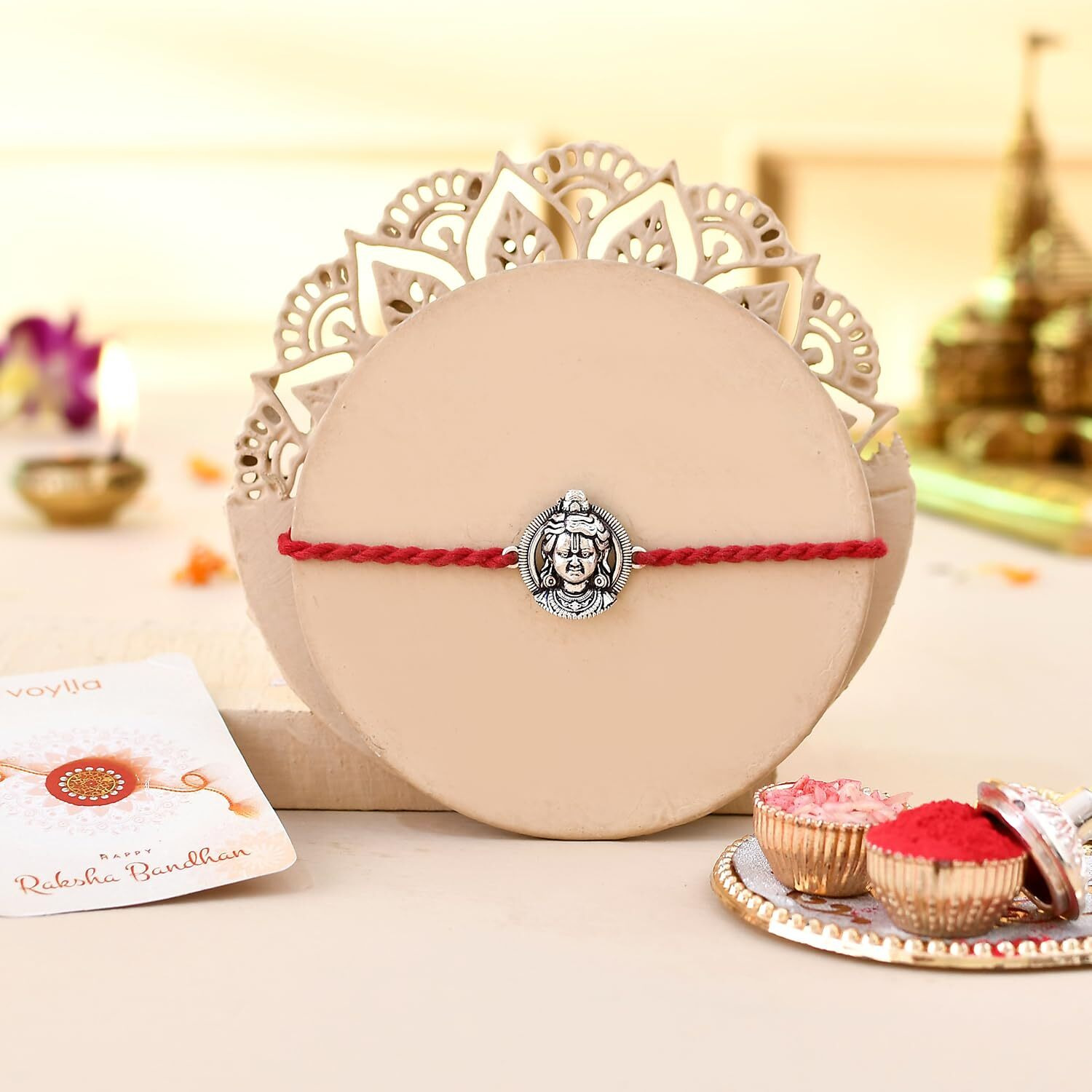 Voylla Ram Lalla Silver Oxidised Brass Rakhi For Brother|Pack Of 1|Rakhi Special|
